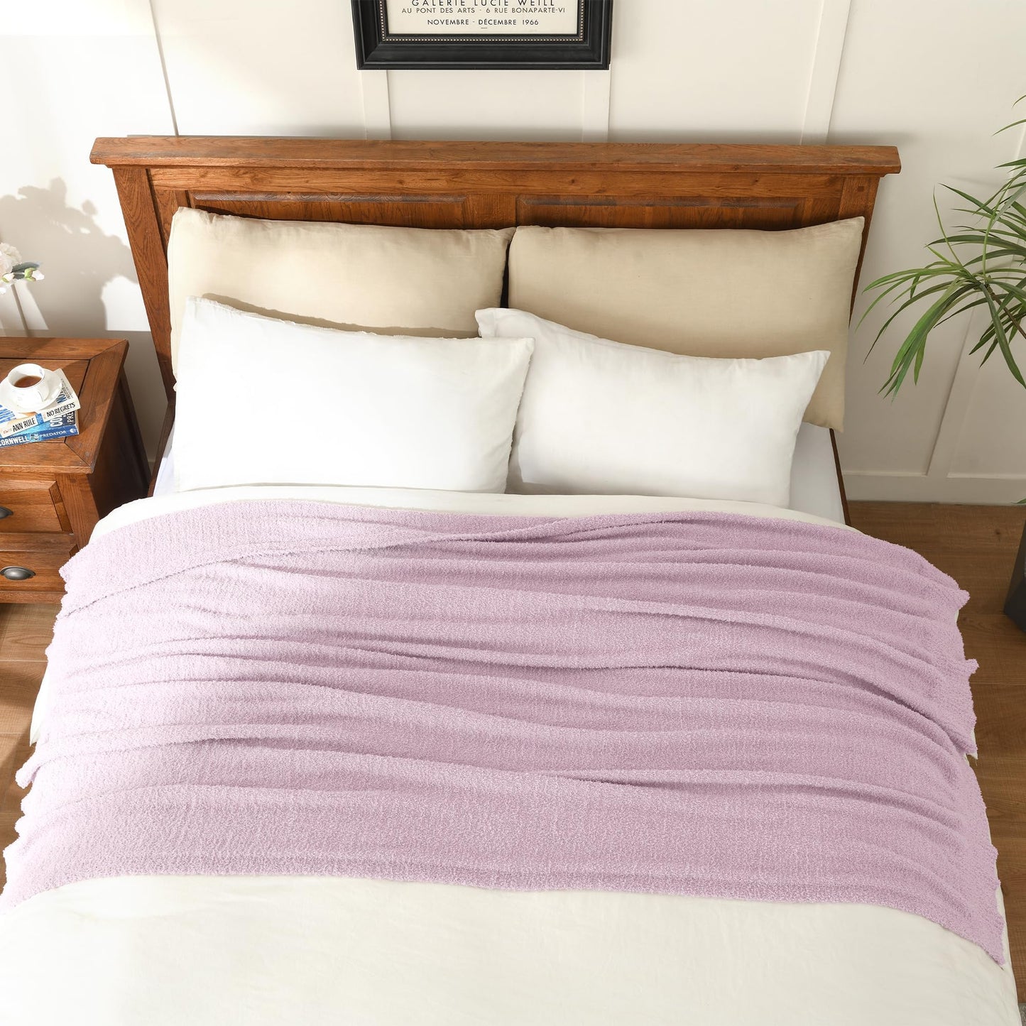 JOOJA Light Purple Throw Blanket, Soft Fluffy Fuzzy Knit Blanket for Couch Bed Sofa, Cozy Plush Warm Blanket for Bedroom Living Room, Spring Home Decor, 50x60 Inches