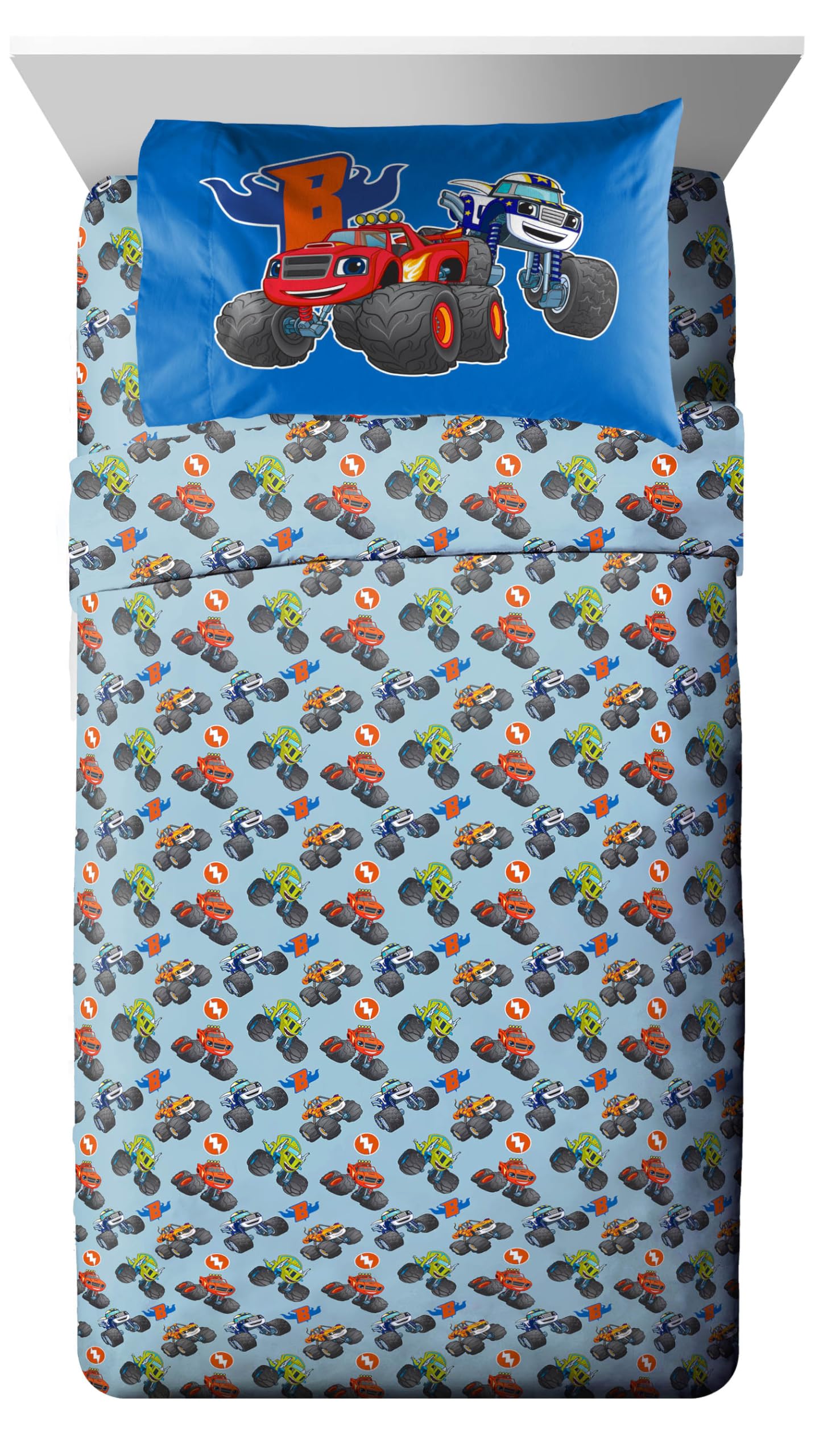 Jay Franco Kids Bed Set, Blue, Blaze the Monster Machines, 5 Piece Twin