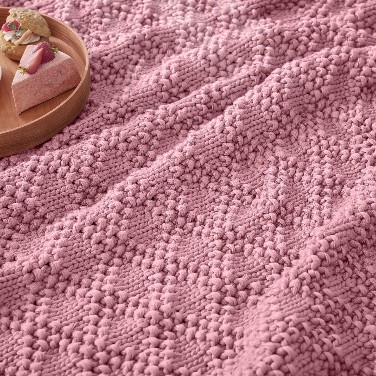 Anysay Knitted Weighted Blanket for Adult, Chunky Knit Weighted Throw for Sleep 60"*80" 20lbs, Cooling Breathable Machine Washable Heavy Blanket for Room Decor (Pink, Queen)
