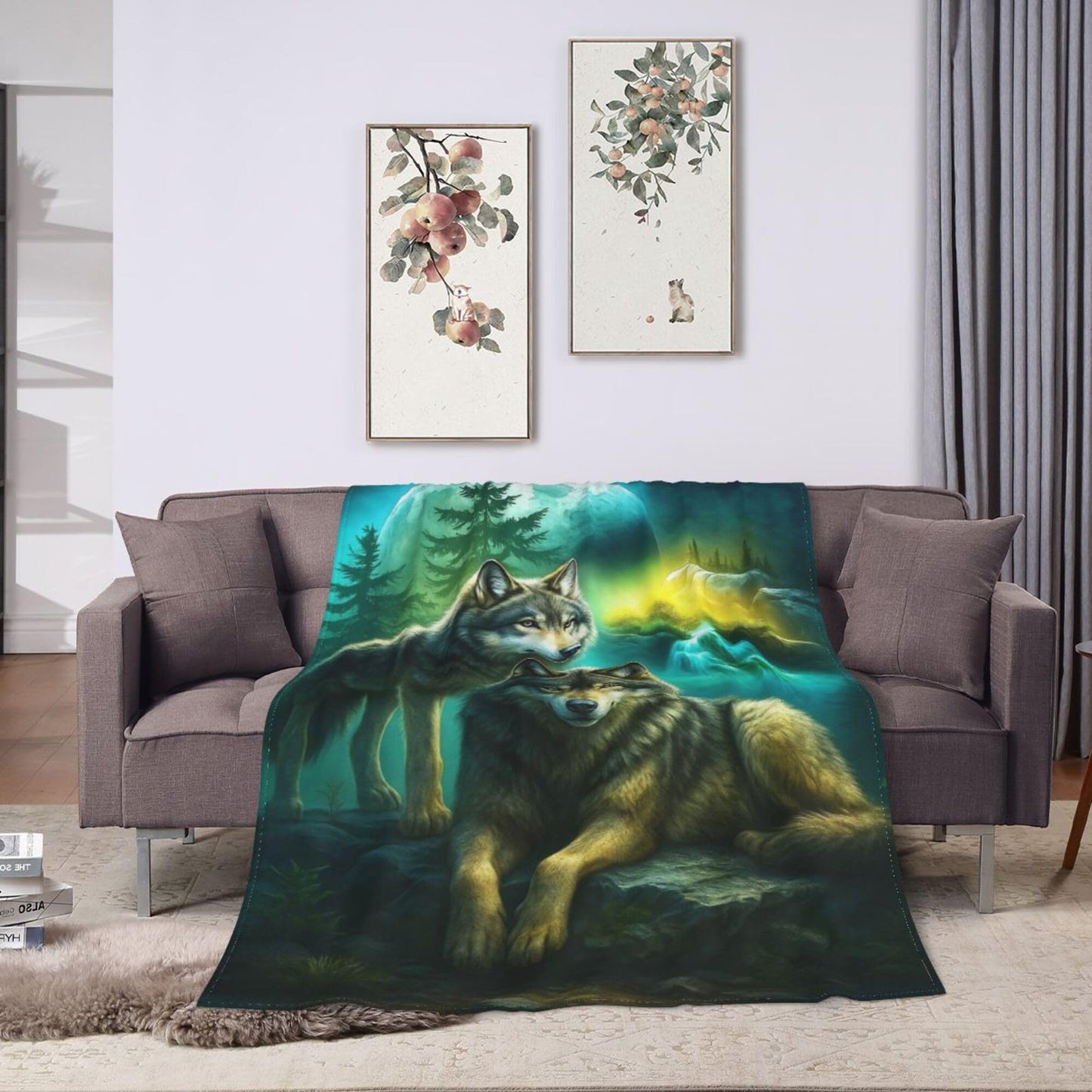 Wolf Blanket Blue-Green Wolf Fleece Throw Blanket Super Soft Fuzzy Plush Cozy Warm Wolves Decor Stuffed Bedding Blankets Gift for Boys Girls Men Women Kids & Adult 50"X40"