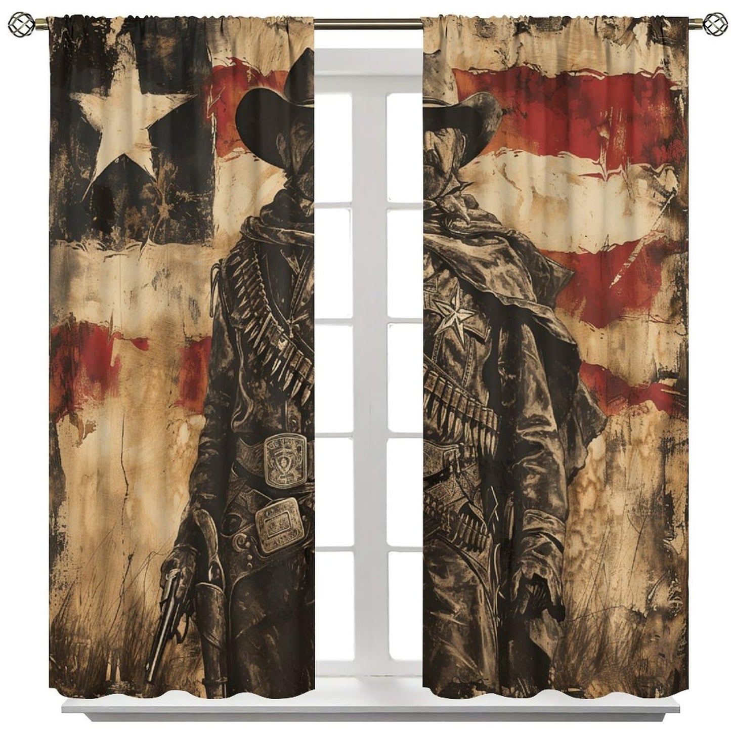 Nanacur American Flag Cowboy Curtains, Vintage Western Rod Pocket Window Treatment for Kitchen Boys Teens Adult Bedroom Living Cafe Drapes 41" W X 45" L (No Blackout)