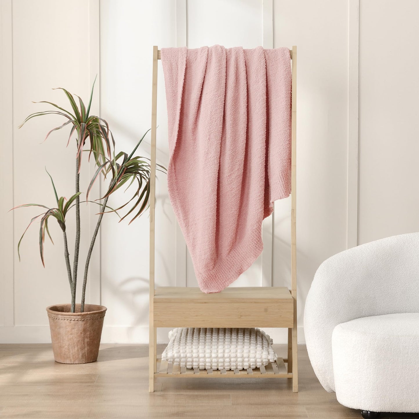 JOOJA Light Pink Throw Blanket, Soft Fluffy Fuzzy Knit Blanket for Couch Bed Sofa, Cozy Plush Warm Blanket for Bedroom Living Room, Spring Home Decor, 50x60 Inches