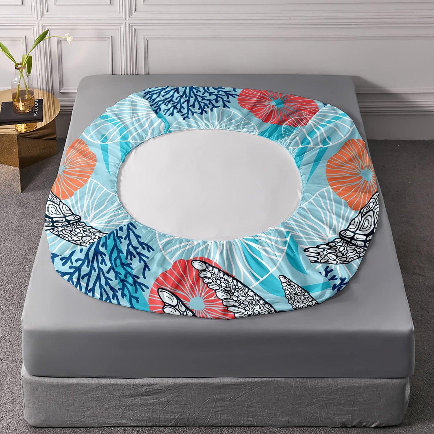 HOSIMA Sea Turtle Bedding Set,Coastal Beach Themed Bedroom Fitted Sheet Queen Size for Kids Teen Girls Boys Room Decor,1 Fitted Sheet+2 Pillowcases.