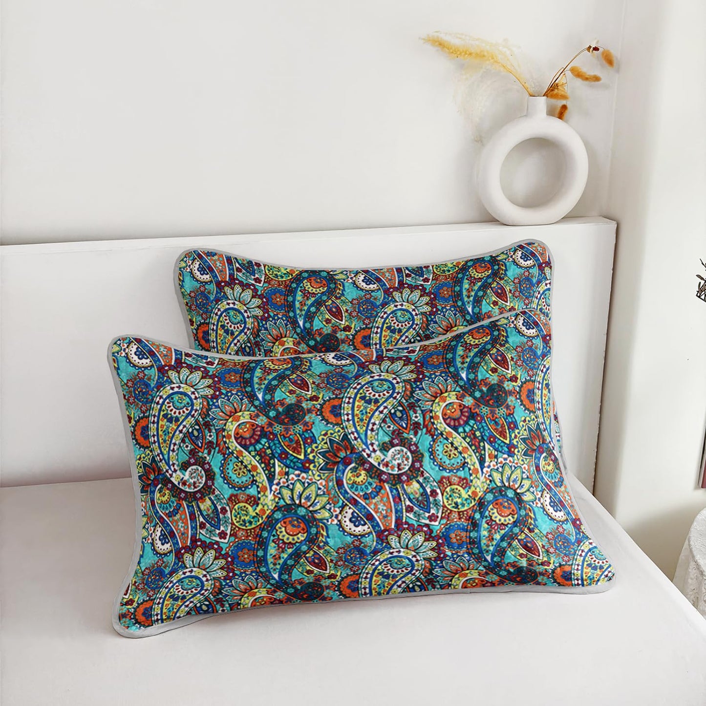 UEVBF Boho Style Queen Quilt Set,Bohemian Floral Quilt Beddding Set for Adults,Soft and Lightweight Bed Set for All Season,Colorful Quilted Beddding with 2 Pillowcases.