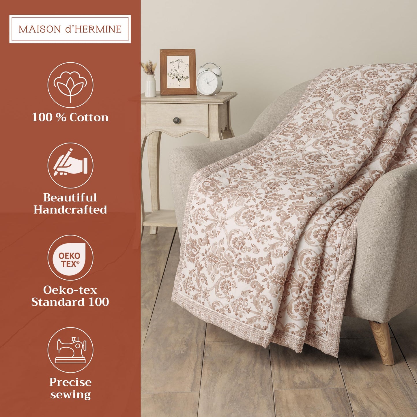 Maison d' Hermine Throw Blanket for Couch Lightweight Soft Warm Breathable Cotton Throw Blankets for Bed Girls Boys Women Men Gifts Sofa Travel Living Room Spring Summer (Allure, 60" X 80")