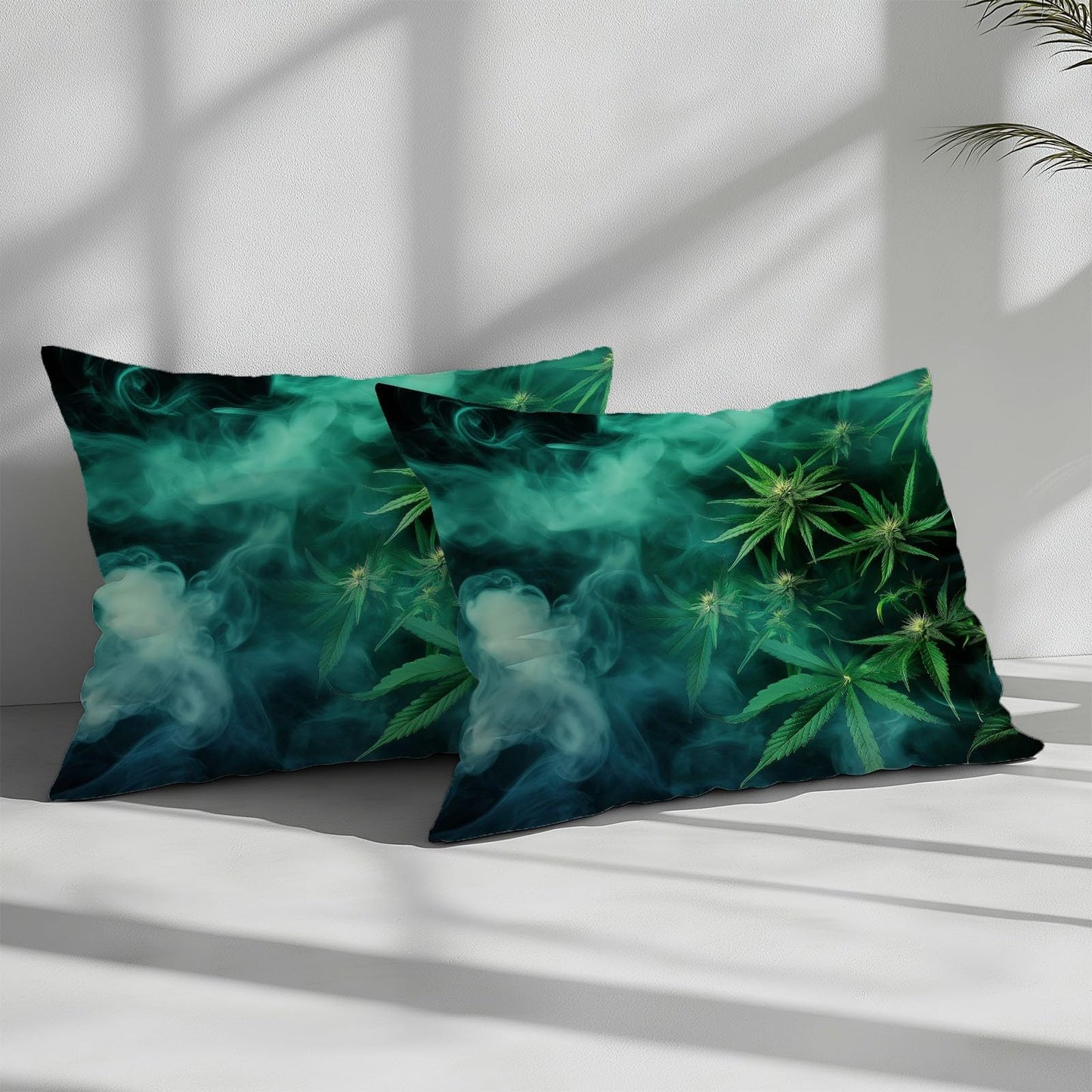 Duvet Cover Twin Size, Reversible King Duvet Cover Set with Pillowcases Zipper Closure, Plant Marijuana Leaf Texture Microfiber Bedding Set with 4 Ties, Black