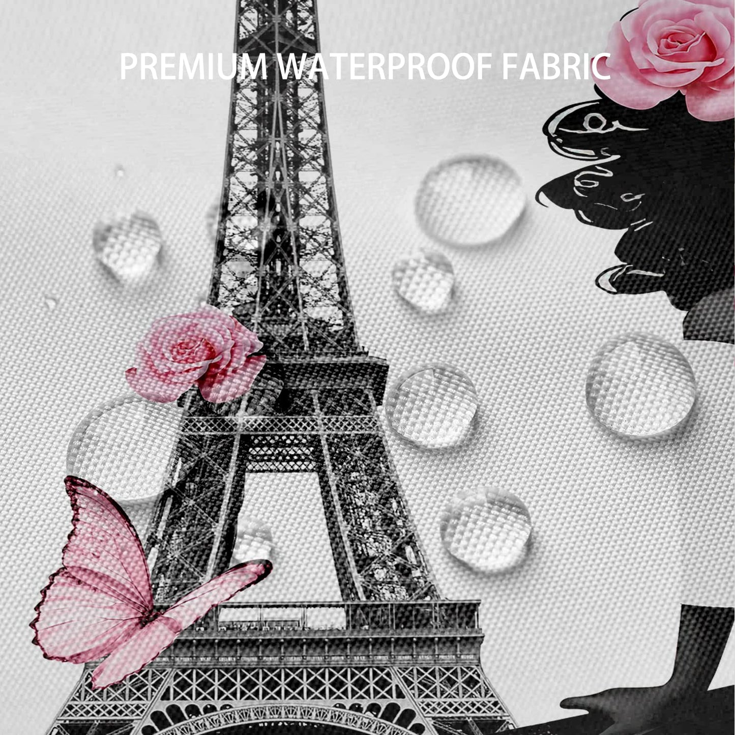 TYAKASHA Shower Curtain African American Woman Afro Lady withn Pink Rose Fashion Black Girl Eiffel Tower 72x72 Inches Waterproof Fabric Polyester with 12 Hooks for Bathroom Decor