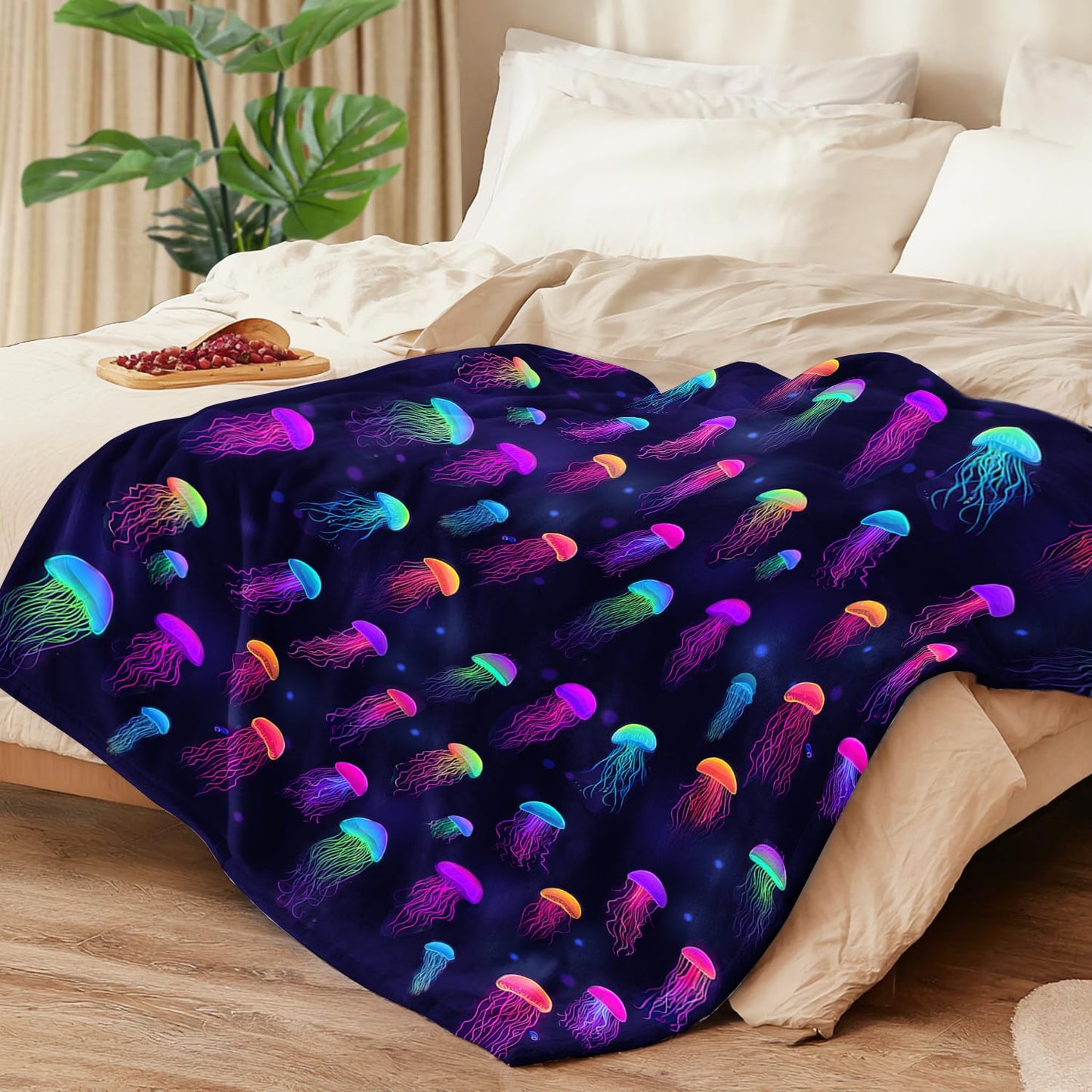 Jellyfish Blanket Jellyfish Decor Cozy Animal Throw Super Soft Plush Flannel Fleece Blanket Gift for Kids Adults Men Women Ultra Warm & Lightweight Flannel, 50"X40"