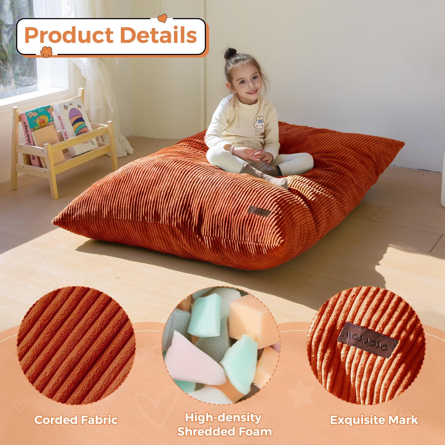 MAXYOYO 3 in 1 Kids Bean Bag Chair Couch, Convertible Chair Folds from Bean Bag to Lounger, Child Floor Sofa for Gaming, Reading, Floor Couch with High-Density Foam Filling