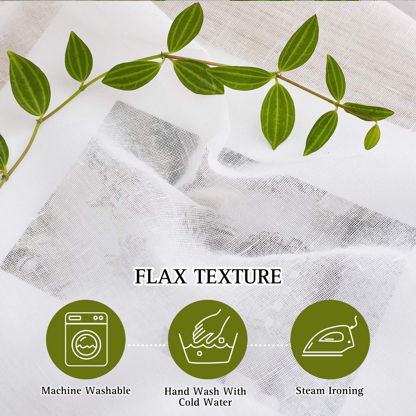 NICETOWN White Sheer Linen Curtains for Living Room 84 inch Length 2 Panels Set, Grommet Semi Sheer Privacy with Light Filtering Flax Window Treatments for Bedroom, W52 x L84
