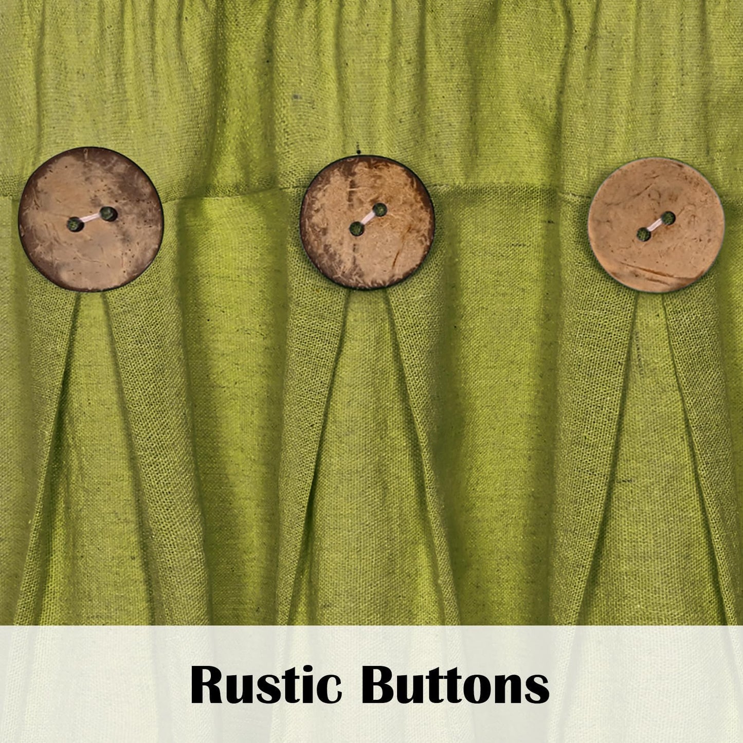 FRAMICS Farmhouse Valance Curtains, Boho Cotton Linen Kitchen Valance, Fresh Green Rustic Button Window Valances for Kitchen Bathroom, Rod Pocket Valances for Windows, Fresh Green, 52 x 18 Inch