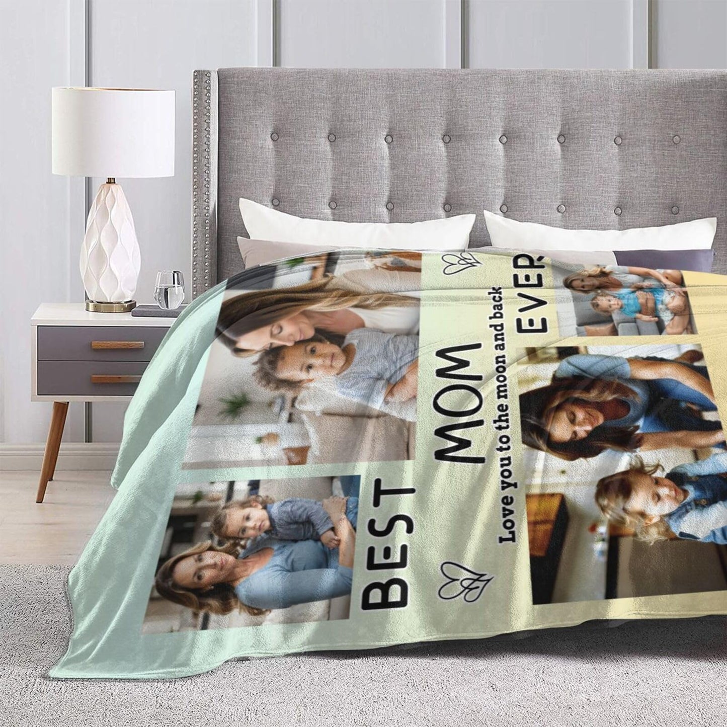 Dewoofly Personalized Photos Flannel Throw Blankets Custom Gift for Your Best Mom Ever, Customized Blanket All Seasons for Birthday Mother's Day Presents 60"x50" (Print in USA)