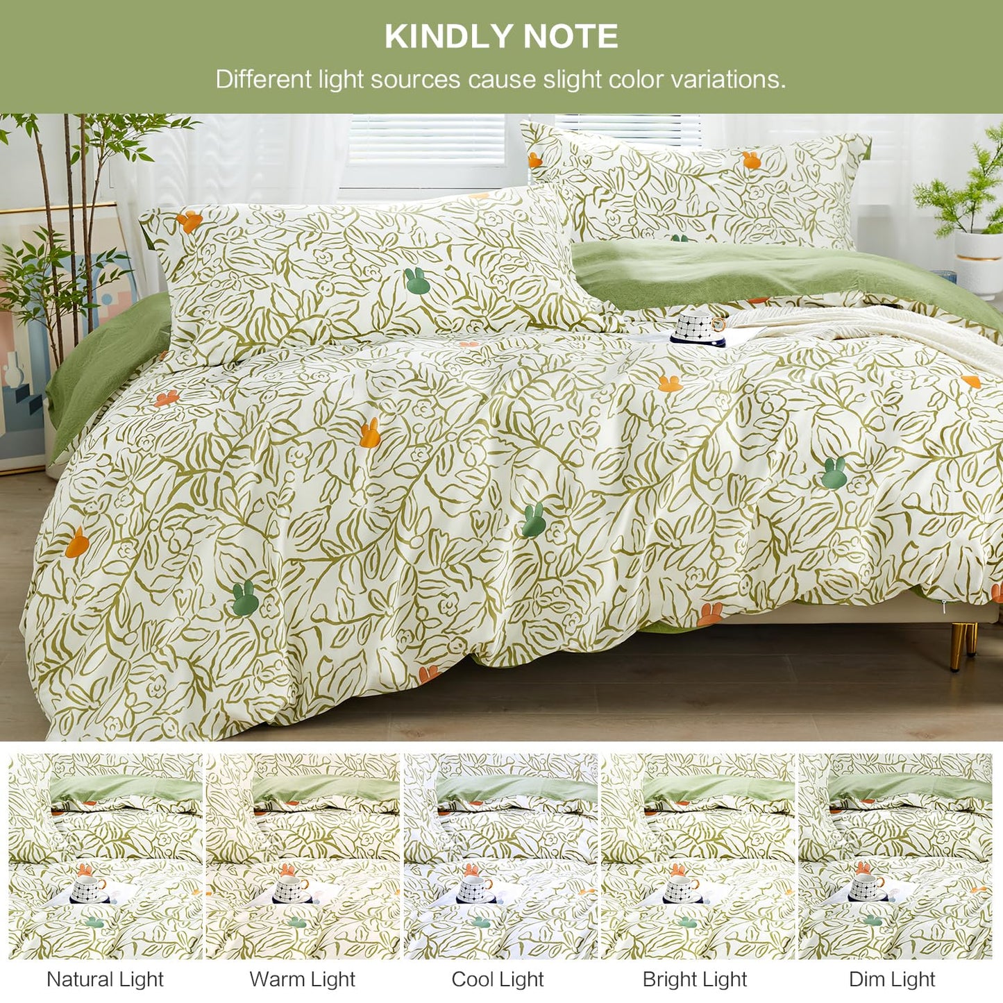 SAPHREAS Green Vine Duvet Cover Full Size Set 3pcs Abstract Botanical Plant Leaves Bedding Comforter Cover Set Garden Style 1 Duvet Cover 2 Pillow Shams, Comforter Not Included
