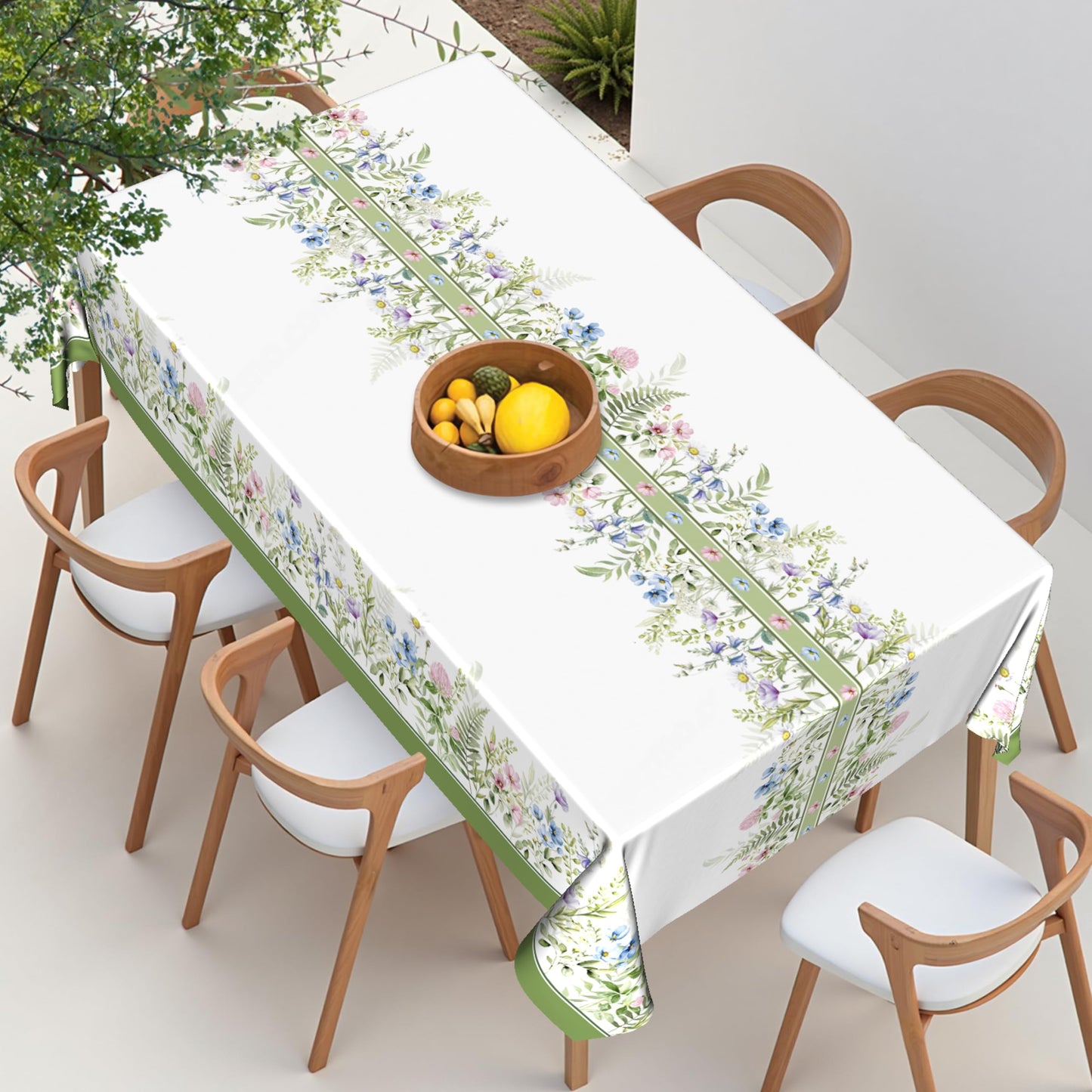 Kwlegh Spring Summer Tablecloth 60x84 Inch Sage Green Wildflower Table Cover Floral Print Reusable Washable Rectangular Tablecloths for Dining Decor Party Picnic Indoor Outdoor