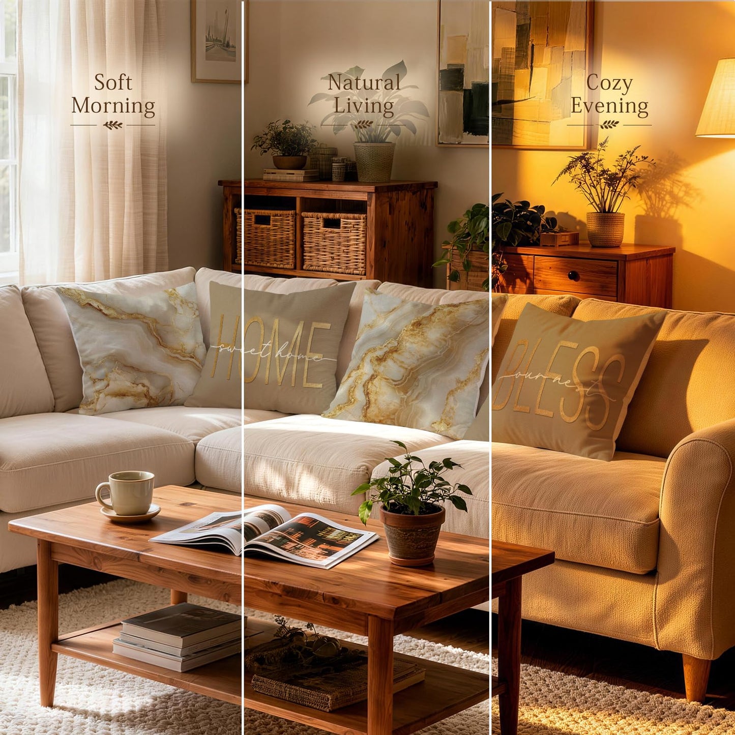 OBSEDE Inspirational Beige Marble Decorative Throw Pillow Covers 18 × 18 in, Set of 4, Couch Cushion Cases Inserts for Sofa Bed Living Room Home Decor, Single-Sided Print