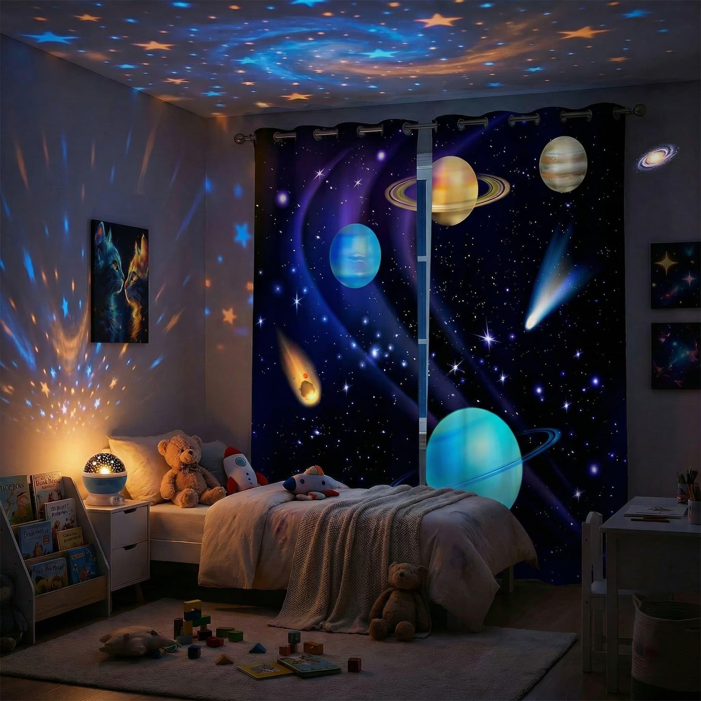 terxgrl Space Curtains for Boys Room, Galaxy Outer Space Blackout Window Curtains, Solar System Planets Darkening Drapes for Kids Bedroom Playroom, 42 x 45 Inch