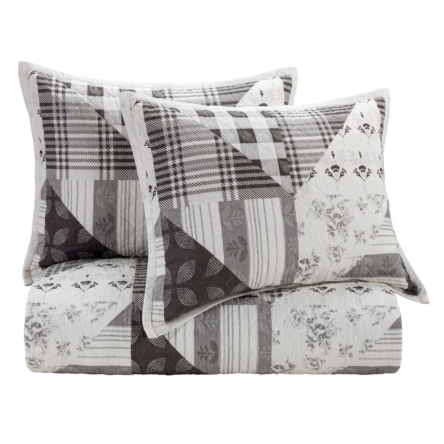 Paseo Road Patchwork Prairie 3 Piece Quilt Set with Pillow Shams, Queen Size, Cotton Reversible Bedding Set Western Farmhouse Style Luxury Bed Set, 1 Quilt, 2 Pillowcase
