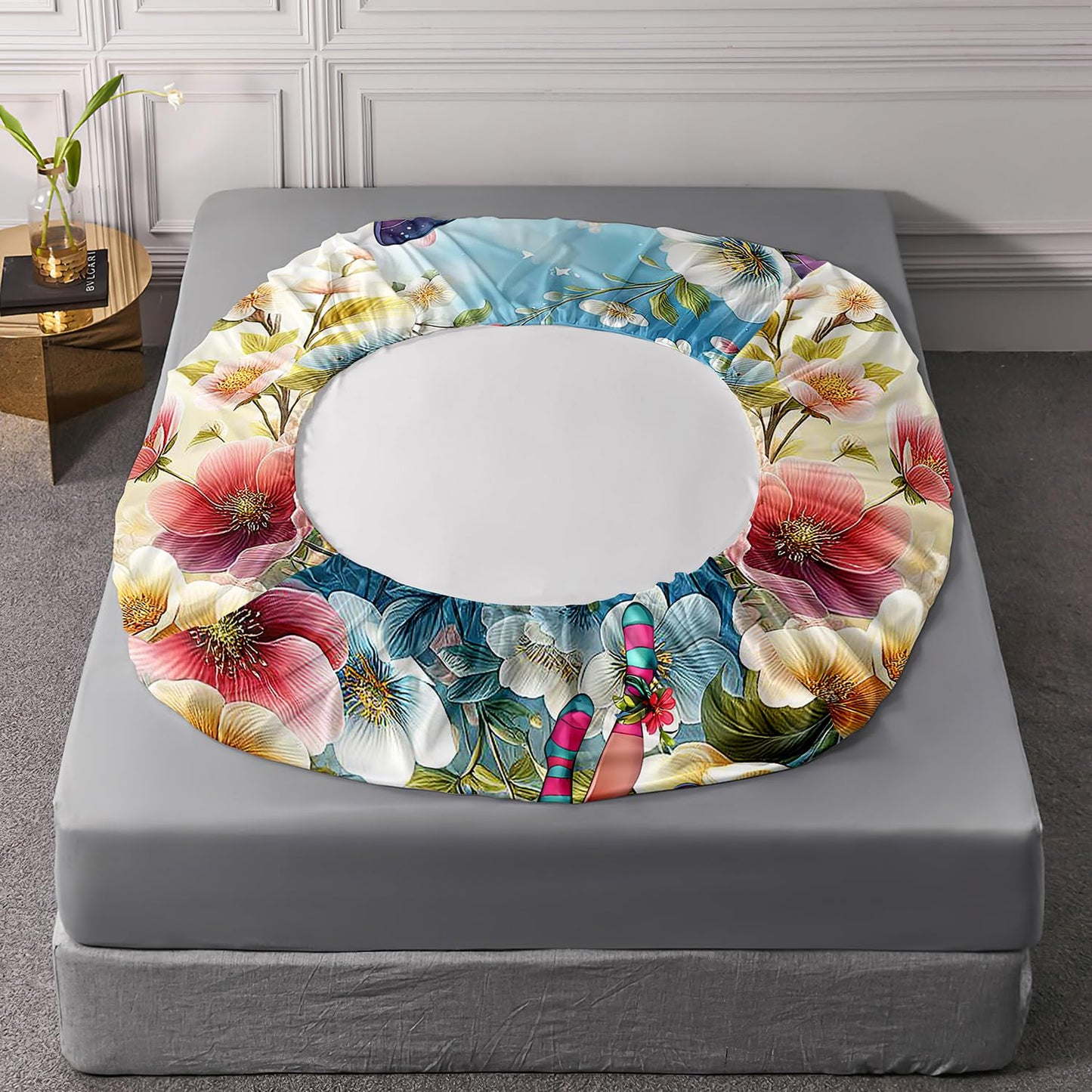AILONEN Twin 3Pcs Beautiful Fairy Girls Fitted Sheet Set,Colorful Floral Flower Bed Sheet Set,Rainbow Butterfly Girls Sheet Set for Kids Teen,1 Fitted Sheet with 2 Pillowcases