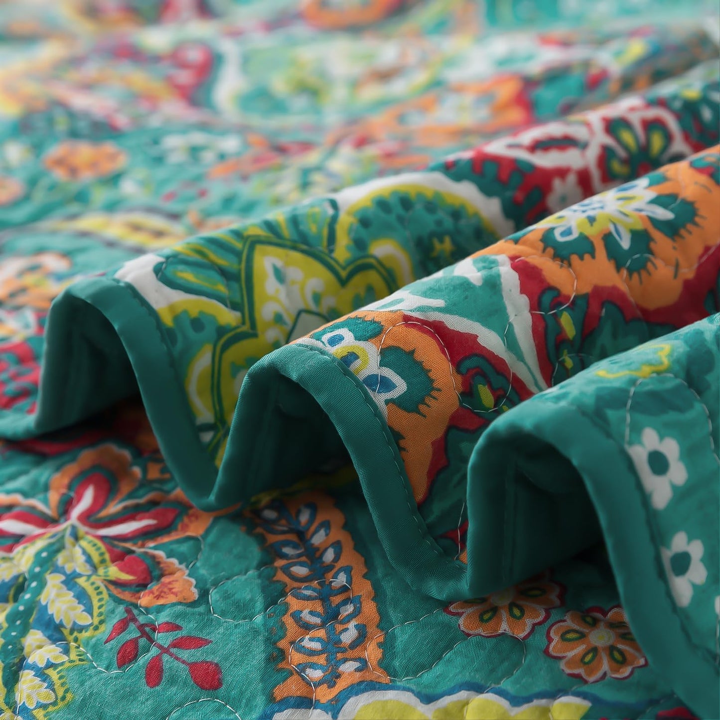 BEDIFANY Green Queen Comforter Set 3 Pieces, Cotton Queen Size Quilts for Bed, Lightweight Boho Quilted Bedspread for All Season