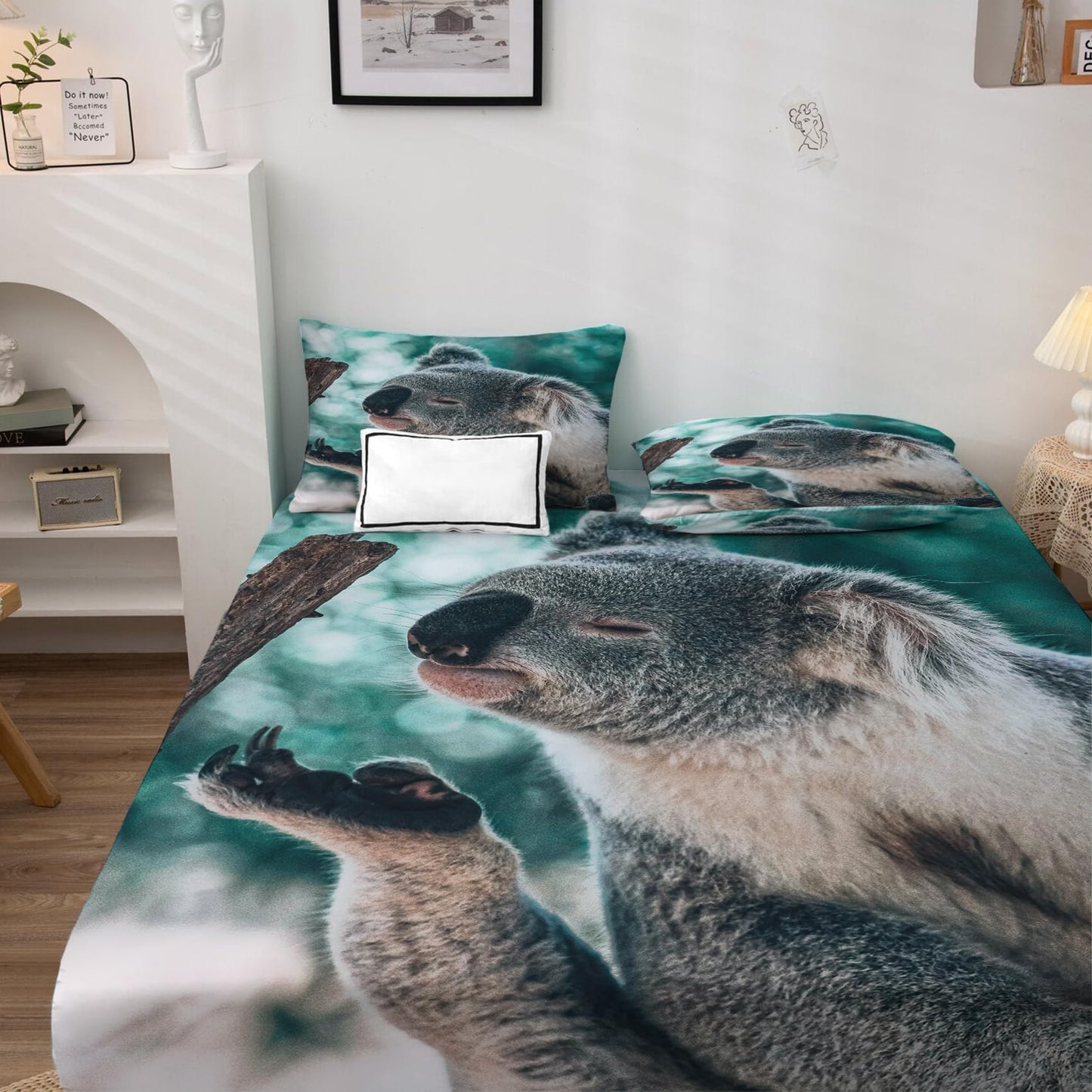 THYUNQ Koala Sheets Full Size Bed, 3D Animal Pattern Bedding Sheets & Pillowcases - 16 Inch Deep Pocket, Super Soft Microfiber Printed Sheet Set 4 Piece