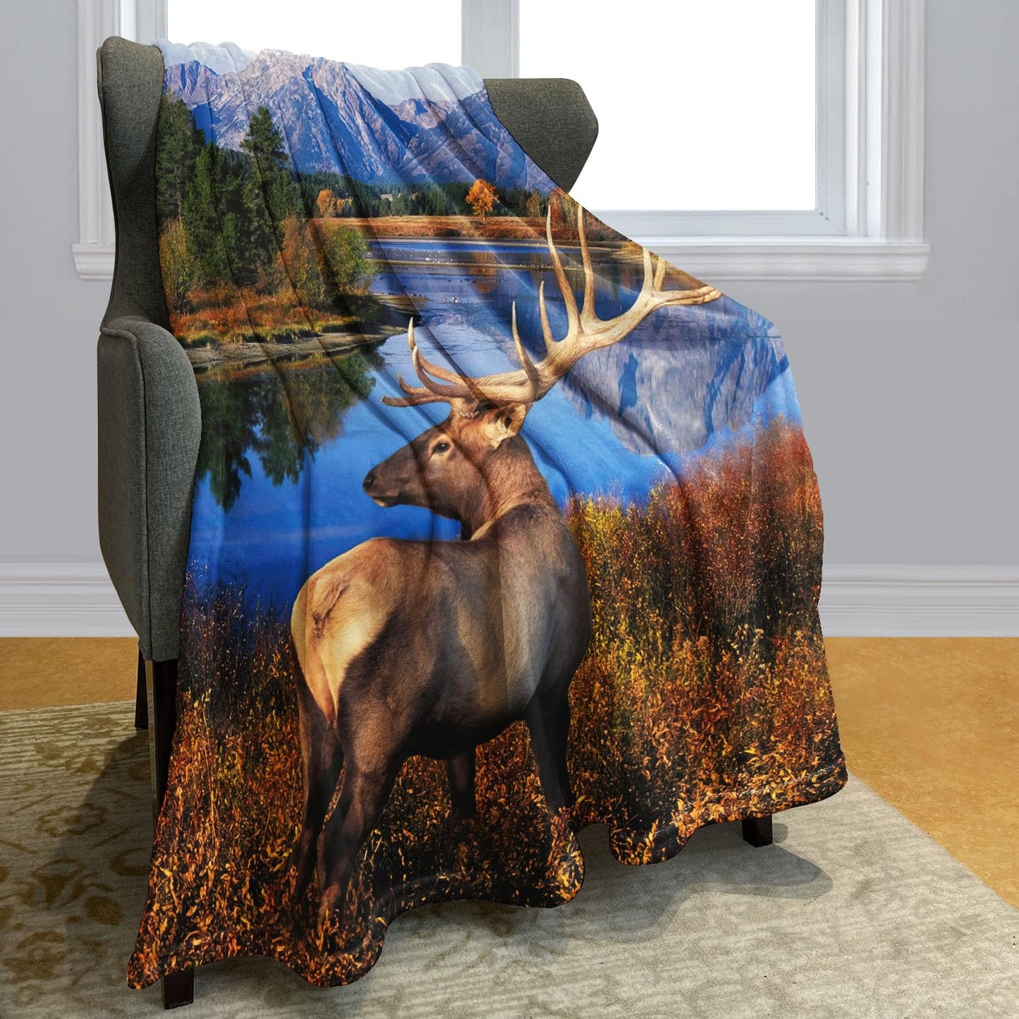 Rstick Elk Blanket Forest Grass Deer Fleece Blanket Soft Fuzzy Plush Throw Blankets for Couch Bed 50"x60"