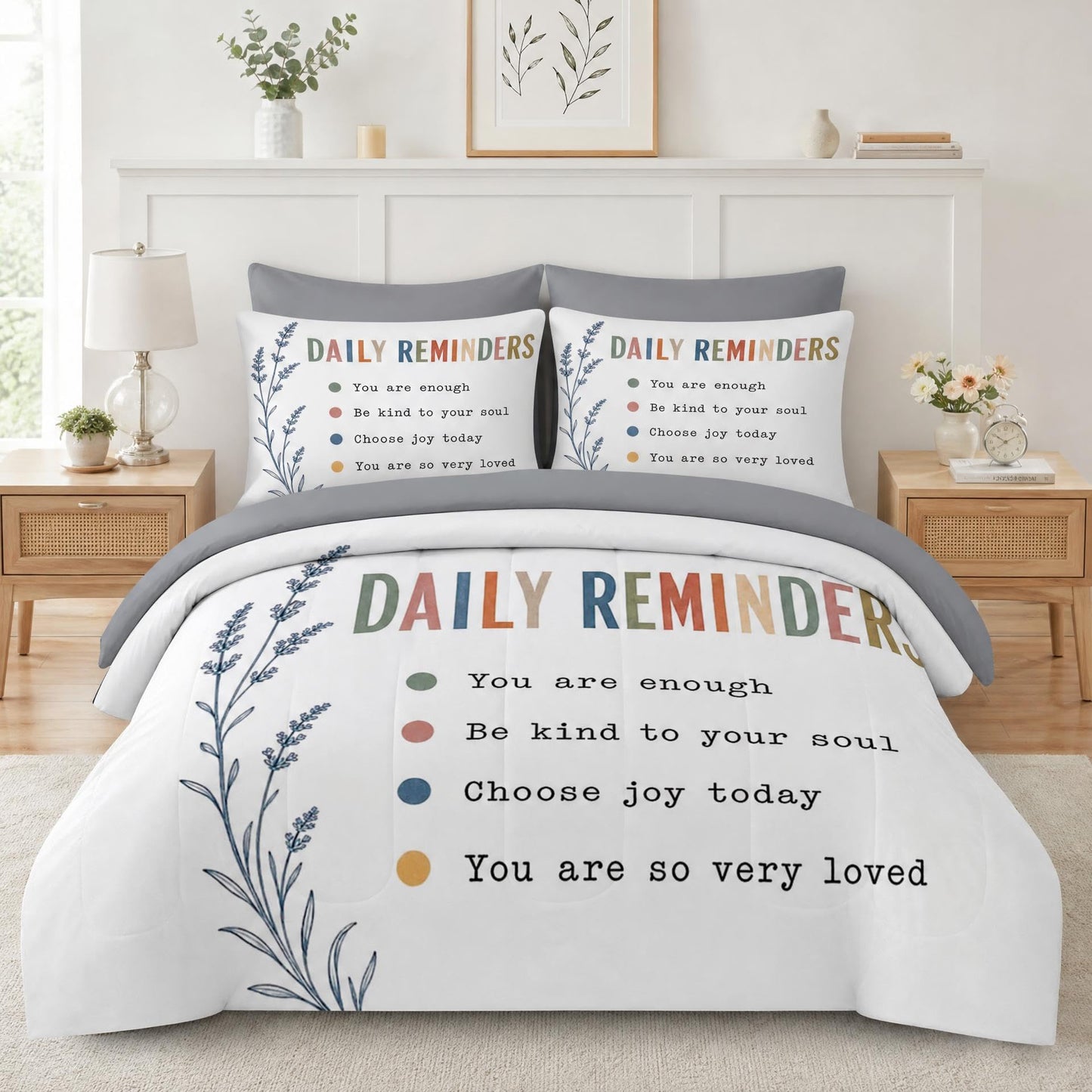 Boewywh Comforter Set Twin Size Motivational Inspirational Boho 5 Pcs, Bedding for Kids and Adults, Bed Sheet Sets with Fitted Sheet Pillowcase & Sham for Bedroom Bed Decor