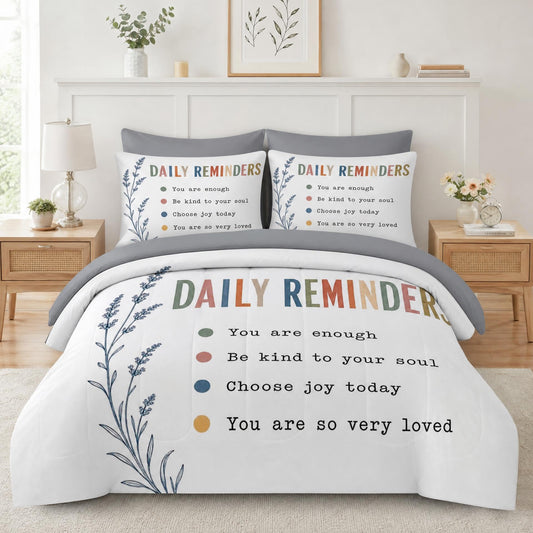 Boewywh Comforter Set Twin Size Motivational Inspirational Boho 5 Pcs, Bedding for Kids and Adults, Bed Sheet Sets with Fitted Sheet Pillowcase & Sham for Bedroom Bed Decor