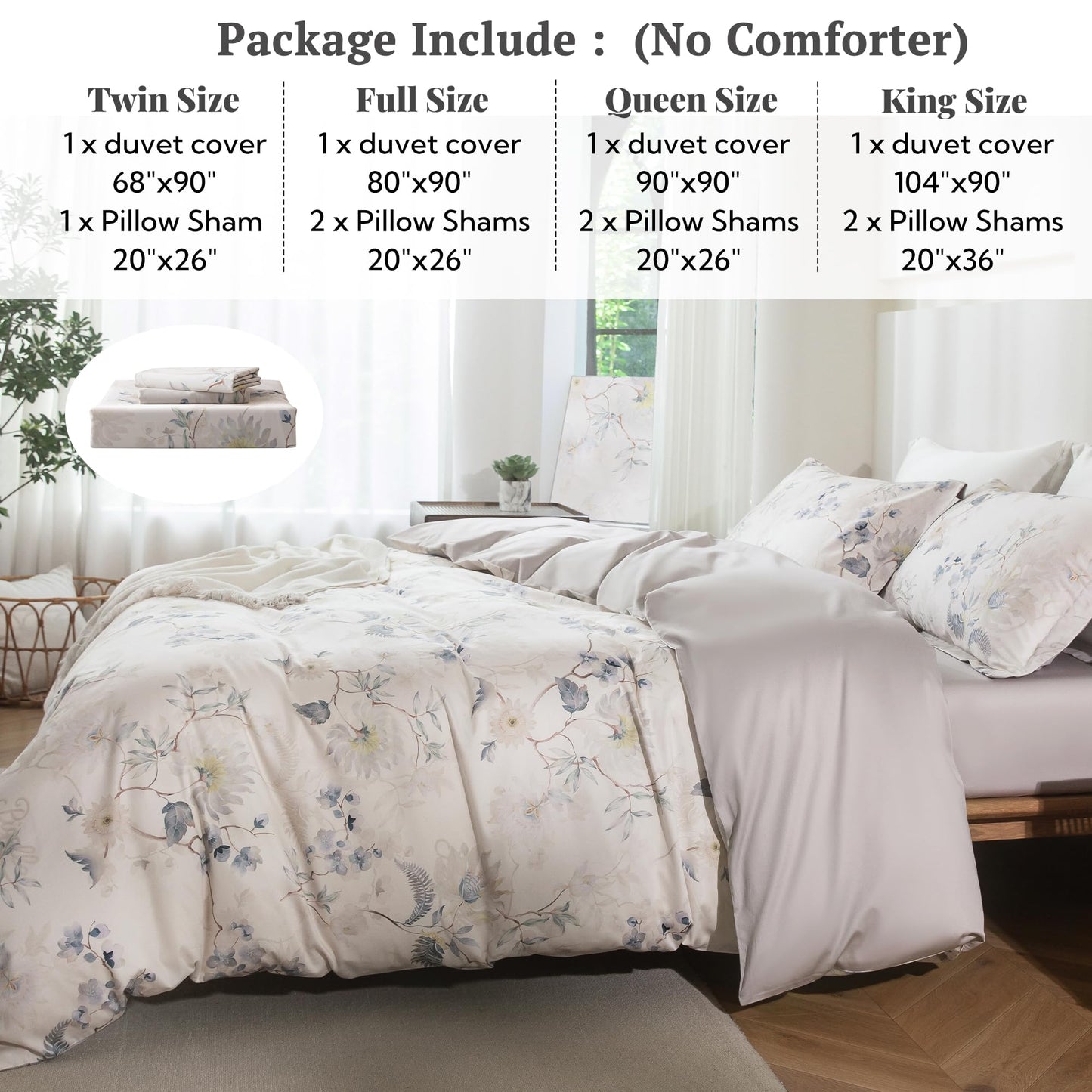 MILDLY Queen Duvet Cover Set - 100% Long-Staple Cotton Elegant Floral Patten Reversible Comforter Cover - 3Pcs Soft Breathable Luxury Bedding for All Season