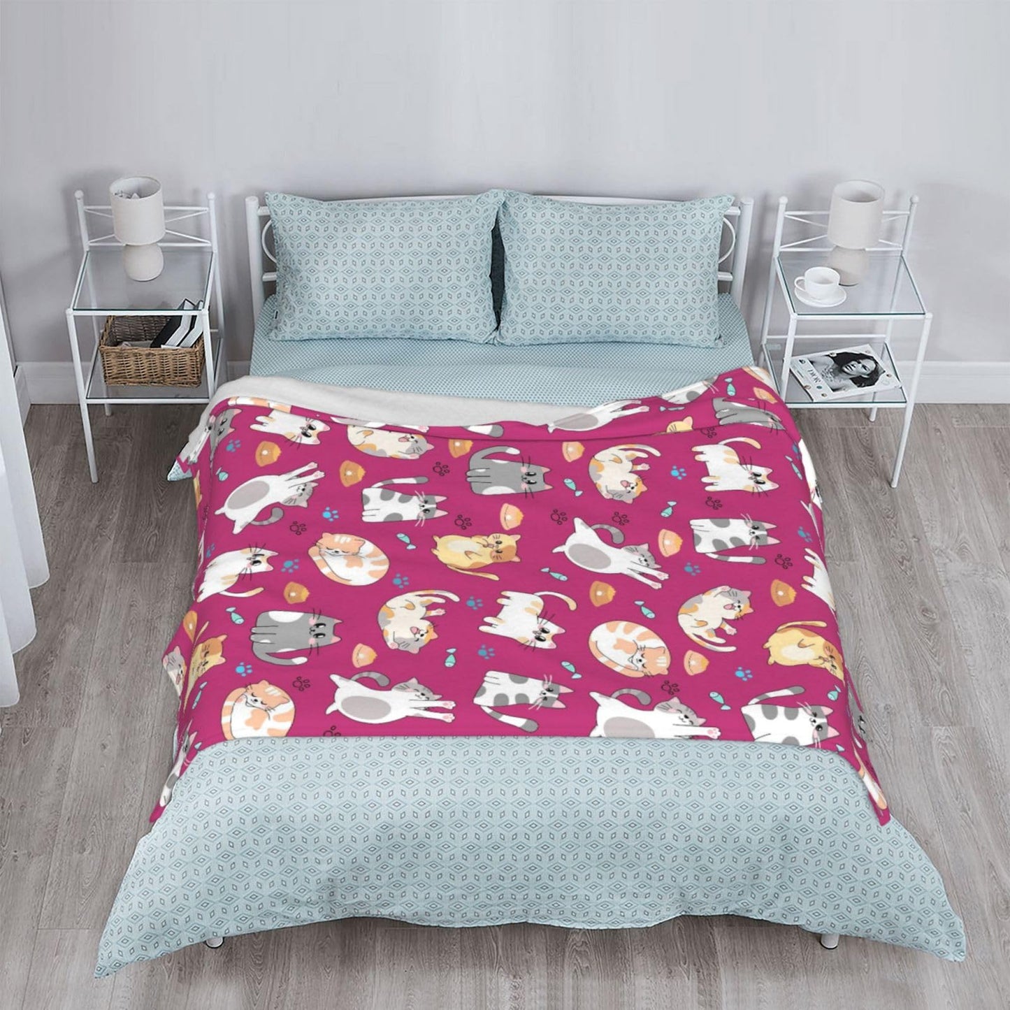 Cute Cat Blanket with Cats Rose Pink Throw Blankets Fuzzy Soft Cozy Blankets 50"x40" Soft Throws Warm Lightweight Plush Fleece Throw Blanket for Kids Men Women Gift Bed Couch Sofa