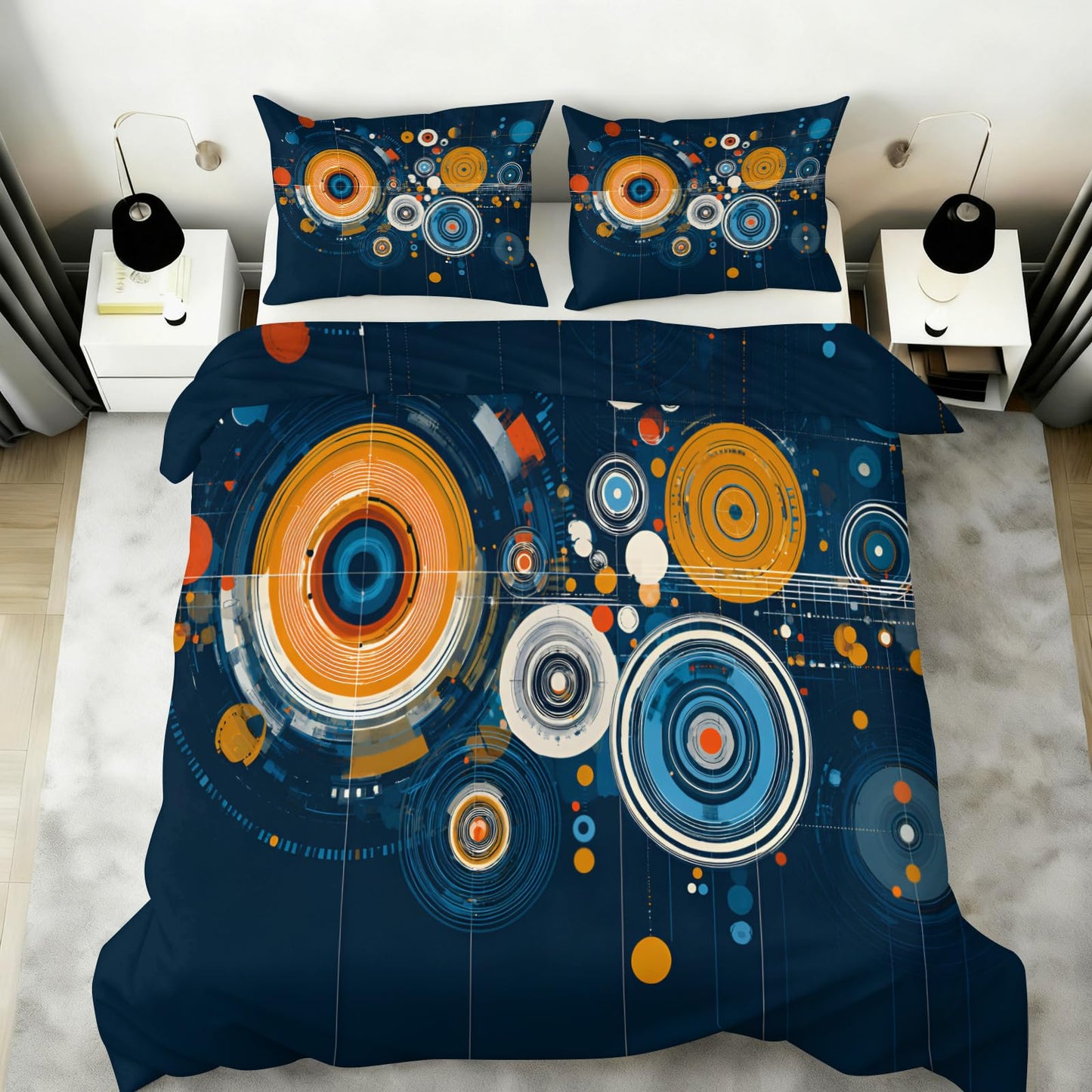 ZAOMIR Modern Abstract Circle Duvet Cover Queen Size, Colourful Disc Bedding Set 3 Piece, Hippie Hip Hop Patterned Comforter Cover with Zipper Soft Microfiber, 2 Pillowcases