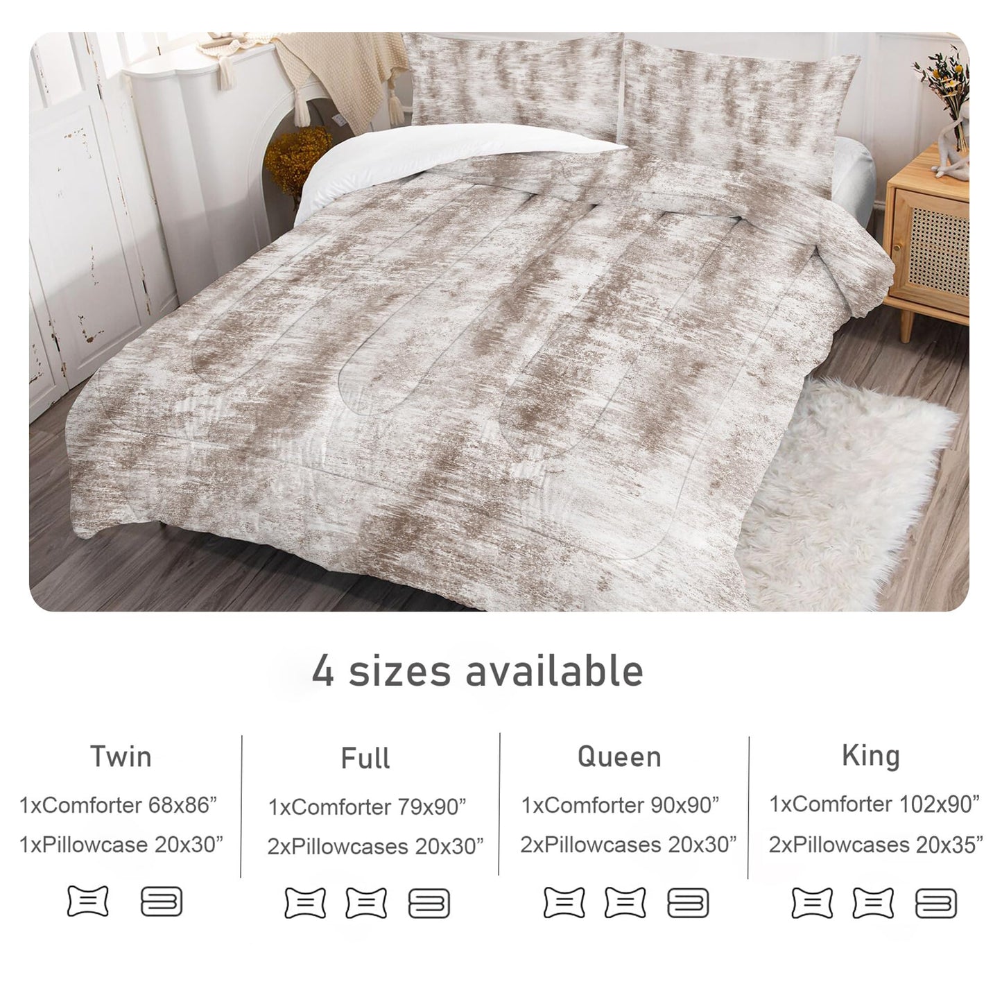 EDGZKO Brown Abstract Bedding Set King Size Taupe Tie Dye Comforter Set Luxury Neutral Modern Soft Lightweight Quilt Bed Sets for Teens Adults Room Decor, 1 Comforter 2 Pillowcases