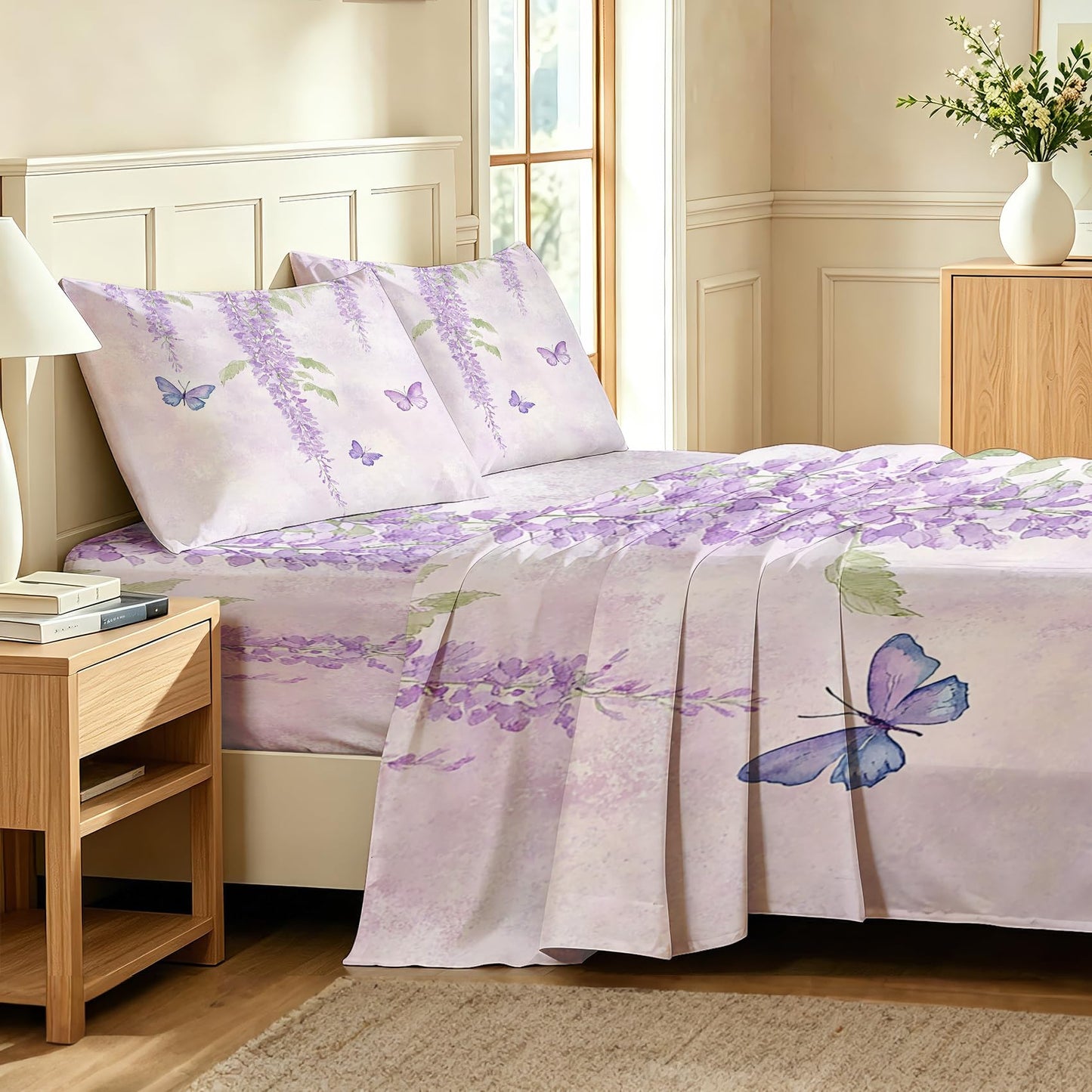 Butterfly Full Sheet Set Wisteria Flat Fitted Sheet Sets