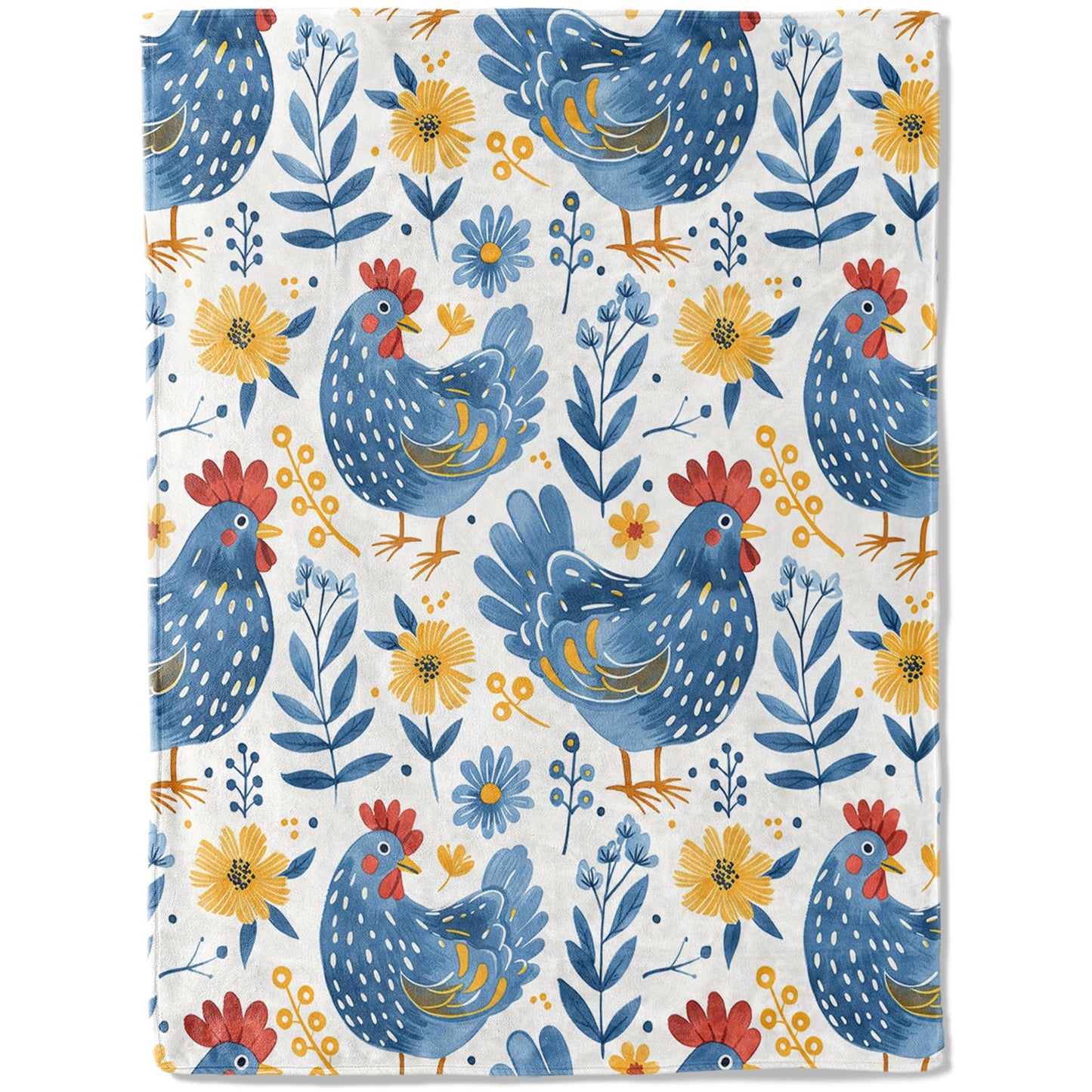 ainori Farmhouse Rooster Throw Blanket 50x60 in, Blue Chicken Flowers Blankets for Couch Bedroom Living Room Indoor Decor, Lightweight Soft Cozy Bedding Birthday Gift for Kids Boys Adults