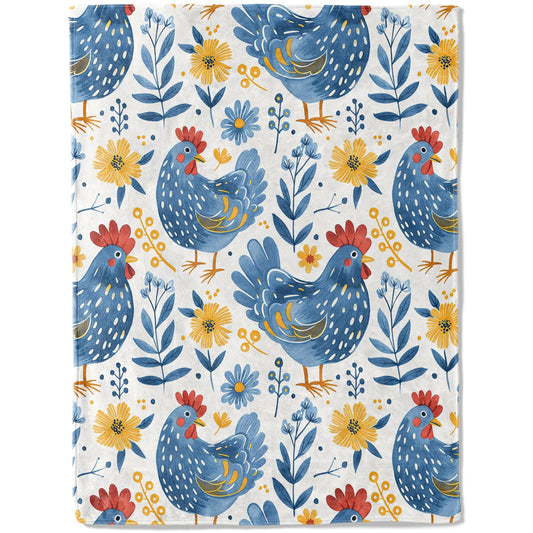 ainori Farmhouse Rooster Throw Blanket 50x60 in, Blue Chicken Flowers Blankets for Couch Bedroom Living Room Indoor Decor, Lightweight Soft Cozy Bedding Birthday Gift for Kids Boys Adults