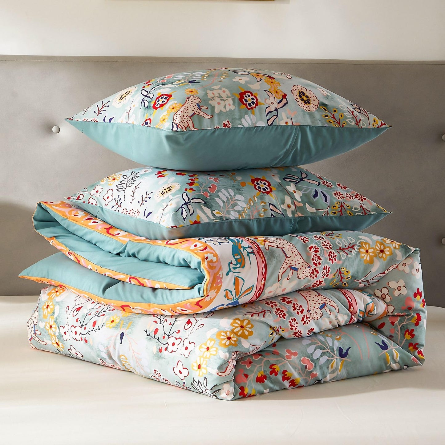 Cupocupa Duvet Cover Twin Size Set Boho Floral Botanical 2 Pieces XL Size Lightweight Duvet Cover Set with Zipper Closure, 4 Ties Reversible Chic Garden Aesthetic Bedding