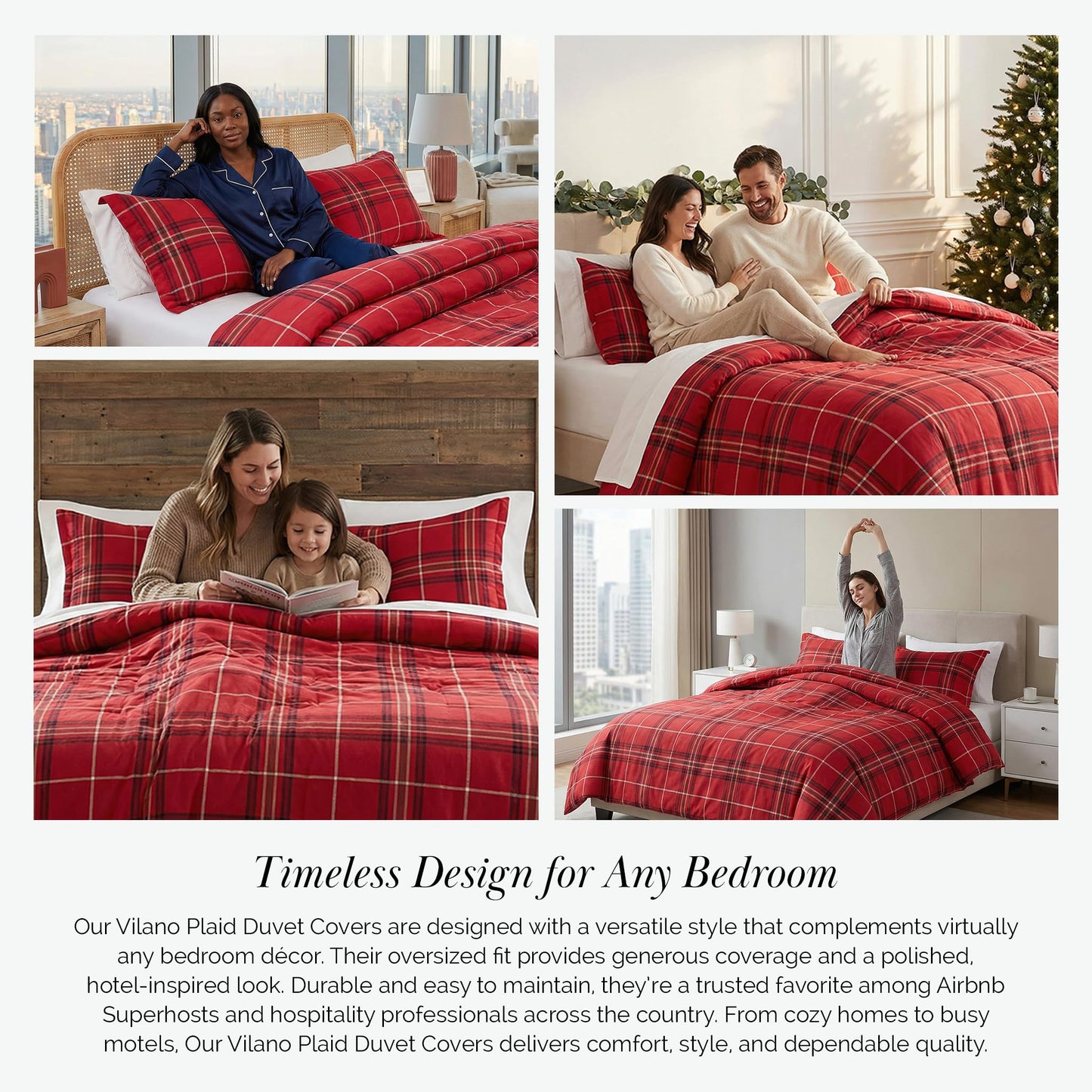 Southshore Fine Living Inc. Duvet Cover King/California King Size Set –Extra Soft Bedding w/ Zipper Closure –King Duvet Cover Set 108"x98", 2 Pillow Shams 20"x36" – Wrinkle Resistant– Vilano Plaid Red