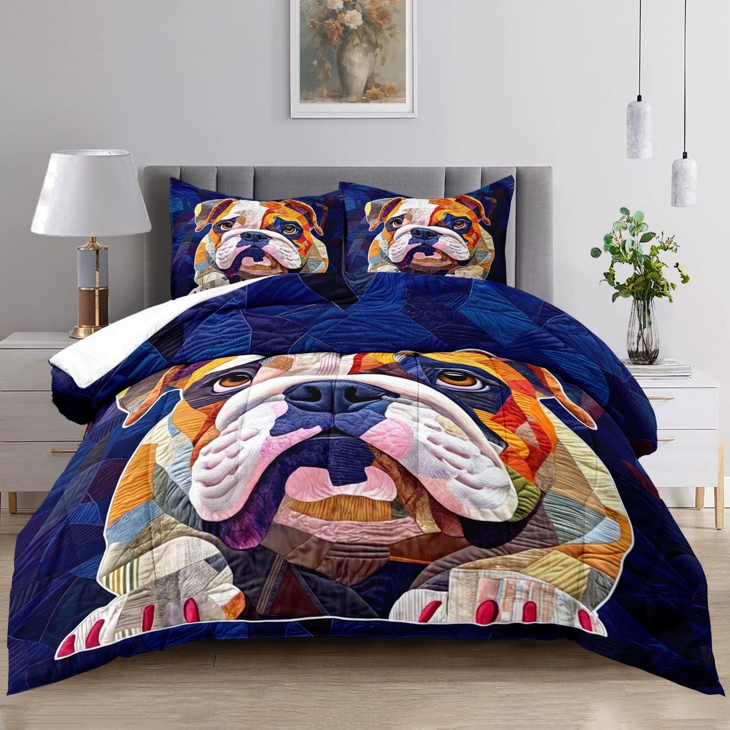 Raphus cucullatus Dog Print Comforter Set,Cartoon Dog Bedding Puppy Comforter Set Twin,Animal Print Twin Size Blue Bedding,Puppy Quilt Animal Print Home Decor