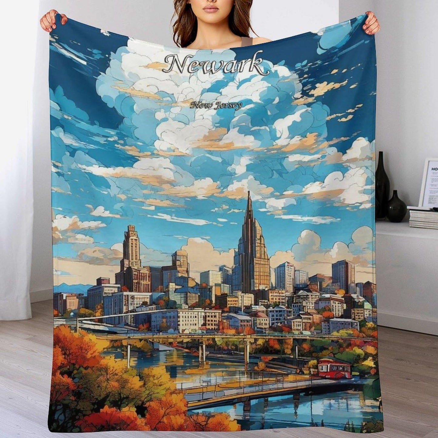 Newark New Jersey City Skyline Landscape Abstract Blanket Soft Flannel Lightweight Blanket Outdoor Travel Carry Living Room Bedroom Sofa Decoration Gifts 40x50 Inch