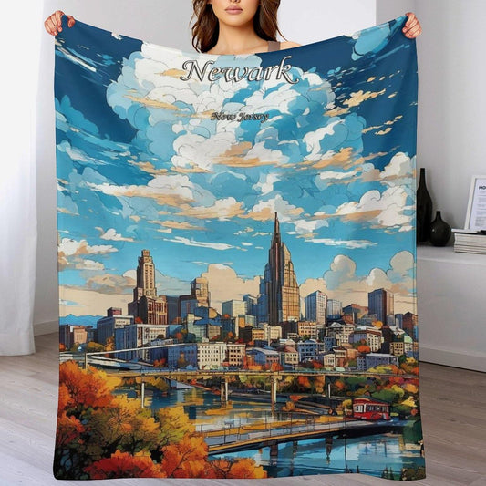 Newark New Jersey City Skyline Landscape Abstract Blanket Soft Flannel Lightweight Blanket Outdoor Travel Carry Living Room Bedroom Sofa Decoration Gifts 40x50 Inch