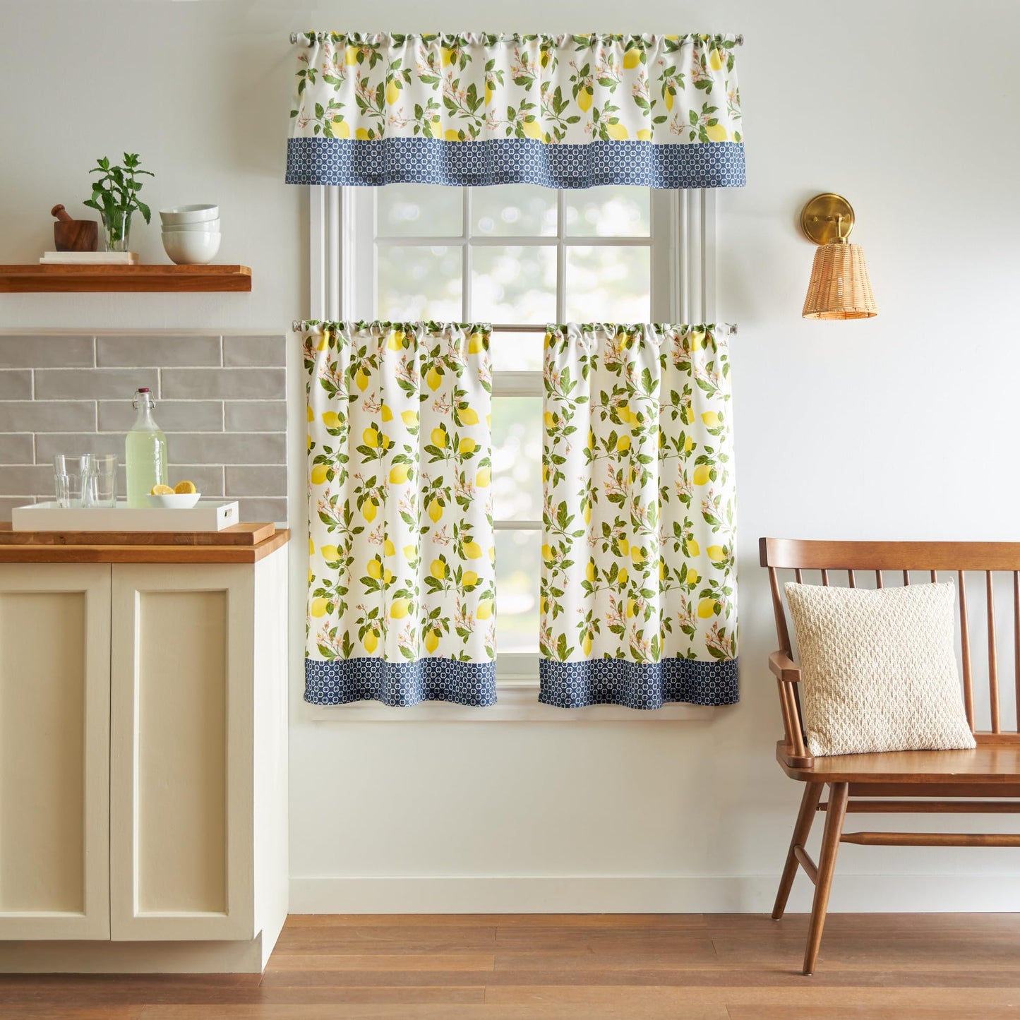 Martha Stewart Lemons 3-Piece Window Curtain Valance and Tiers Set, Yellow