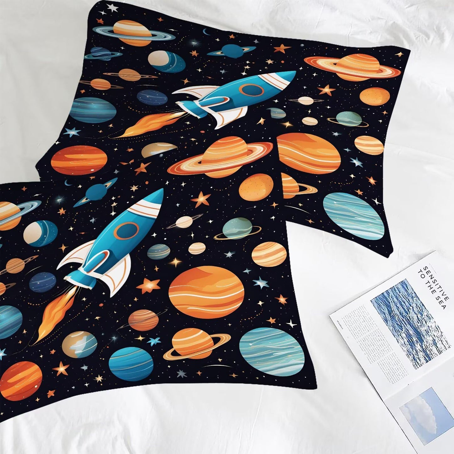 DJNEAR Space Rocket Comforter Set Full Size Galaxy Bedding Sets for Kids Boys Girls Teens Adults Bedroom Universe Stars Planets Quilt 1 Comforter 2 Pillowcases