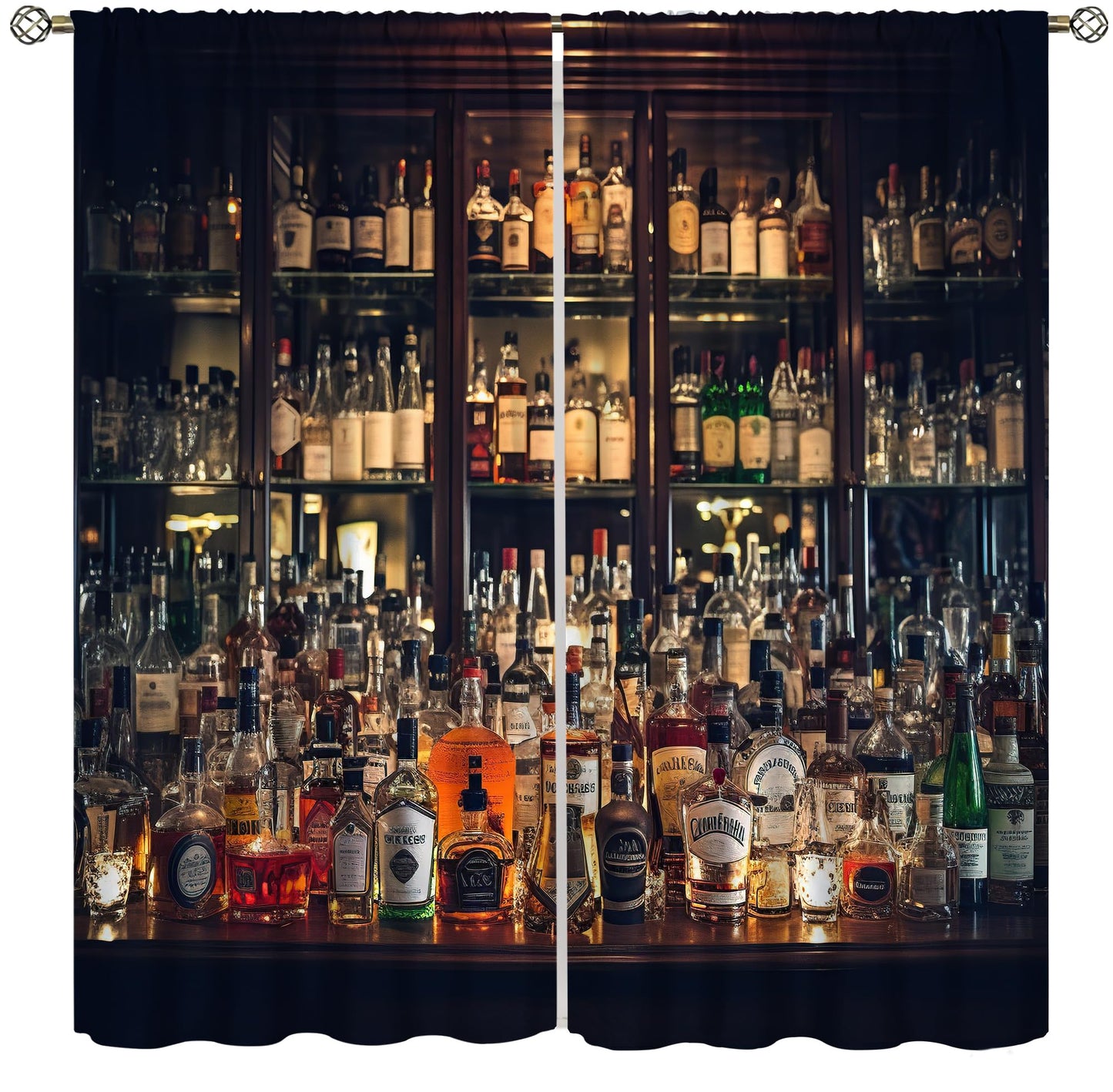 VUMIVI Retro Bar Curtains Variety of Liquors Dark Color Scheme Modern Scenic Art Bar Theme Rod Pocket Window Treatments for Living Dining Kitchen Pub Restaurant Salon 42" W X 44.5" L