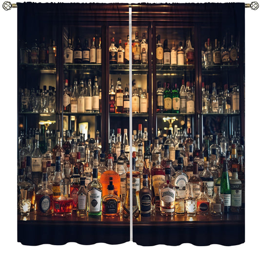 VUMIVI Retro Bar Curtains Variety of Liquors Dark Color Scheme Modern Scenic Art Bar Theme Rod Pocket Window Treatments for Living Dining Kitchen Pub Restaurant Salon 42" W X 44.5" L