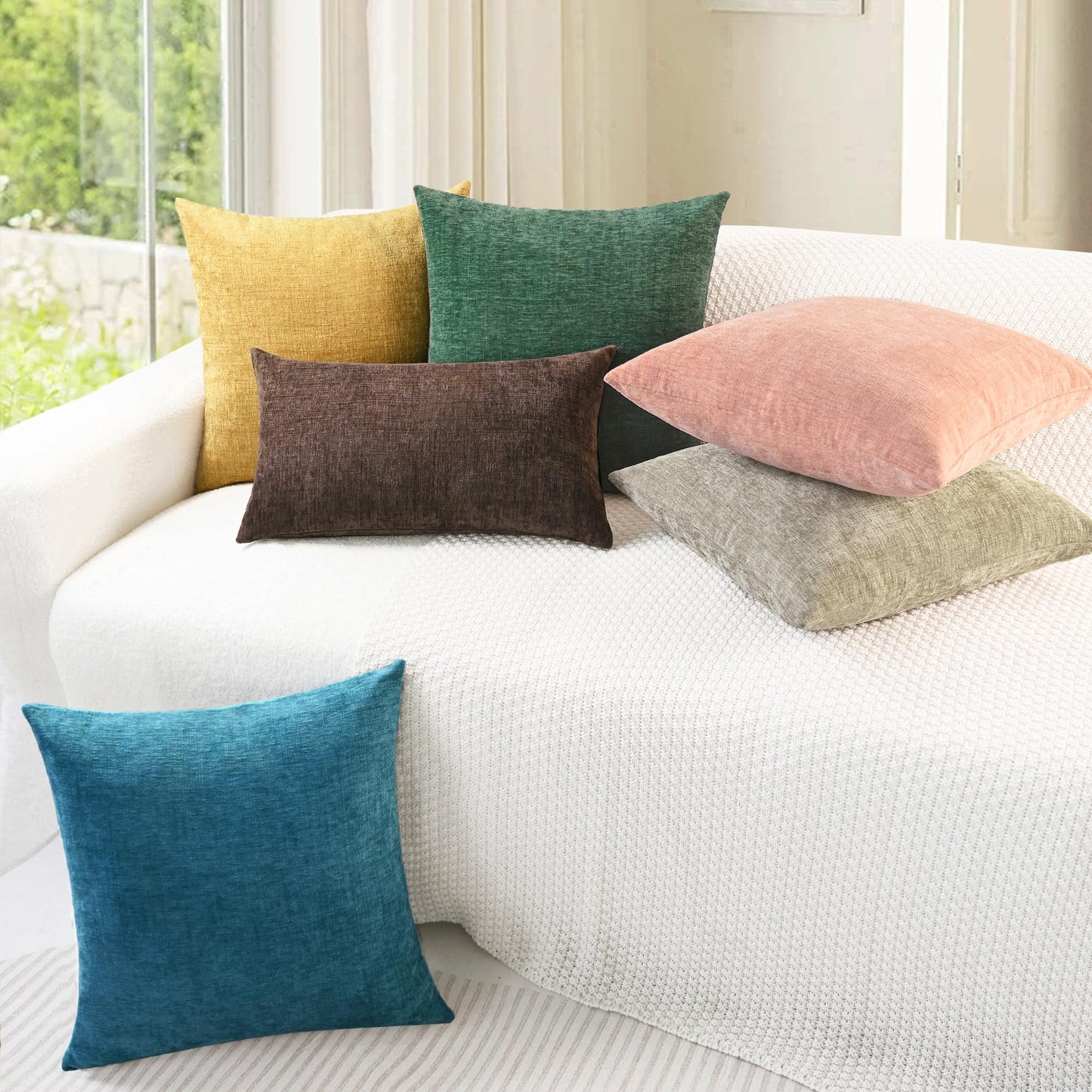 CaliTime Christmas Throw Pillow Covers Decorative 22 X 22 Inches Pack of 2 Cozy Chenille Cushion Cases for Couch Sofa Bed Living Room Home Dark Green