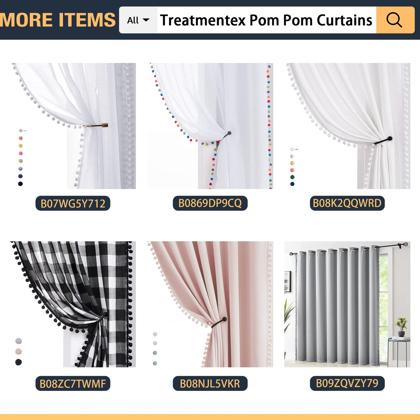 Treatmentex Pompom Buffalo Plaid Curtains 45" Kitchen Curtains Rustic Farmhouse Tan and White Check Curtain Panels for Small Windows Basement Bathroom Rod Pocket 2pcs
