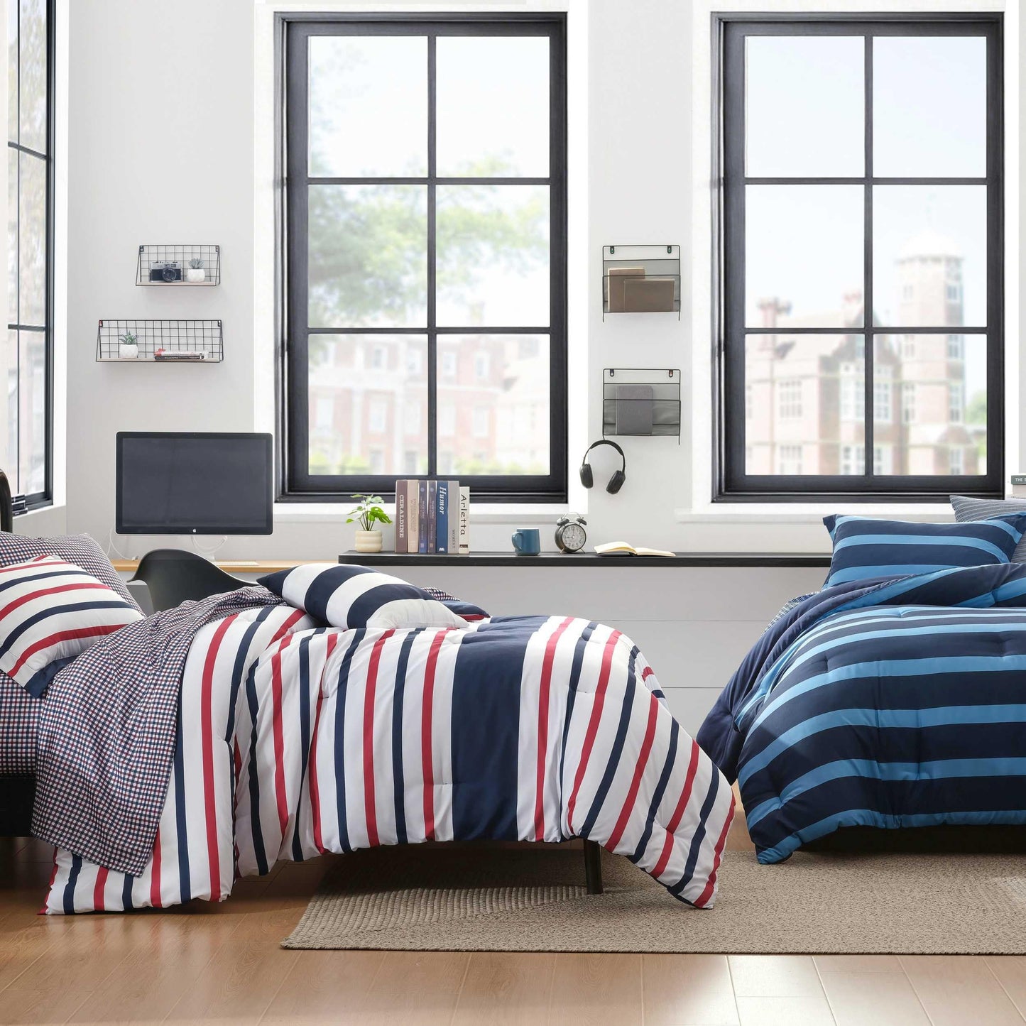 Nautica - Twin Size Sheet Set, Microfiber Bedding with Deep Pocket Fitted Sheet, Bed Sheets with Matching Pillowcase, Heritage Plaid Blue