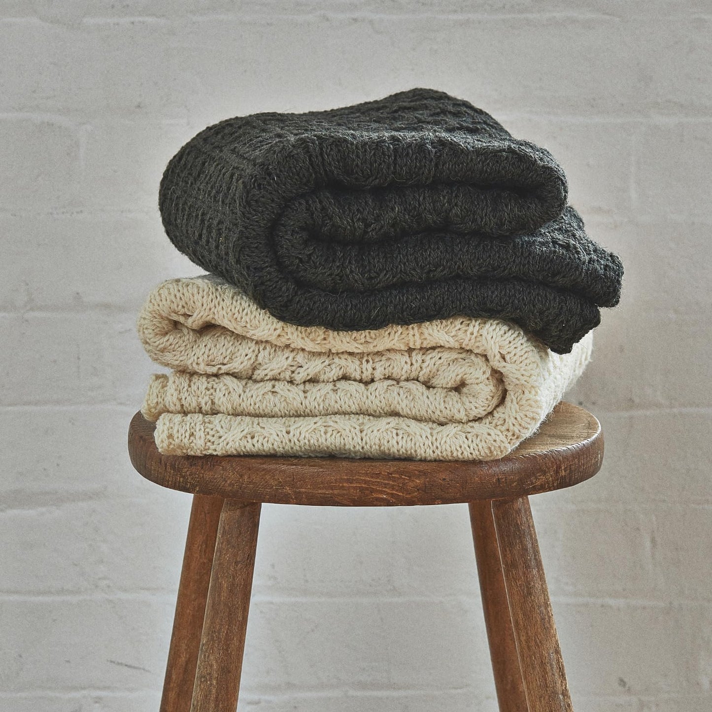 Aran Woollen Mills Irish Wool Blanket, 100% Worsted Wool, Traditional Aran Cable Knit Couch Throw, Authentic Irish Blanket Made in Ireland, Charcoal, 36" x 60"