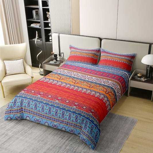 100% Cotton Bohemian Duvet Cover Set Queen Colorful Floral Boho Striped Bedding Set Ultra Soft Microfiber Double Duvet Cover Southwestern Indian Tribal Reversible Bedding Exotic Boho Comforter Cover
