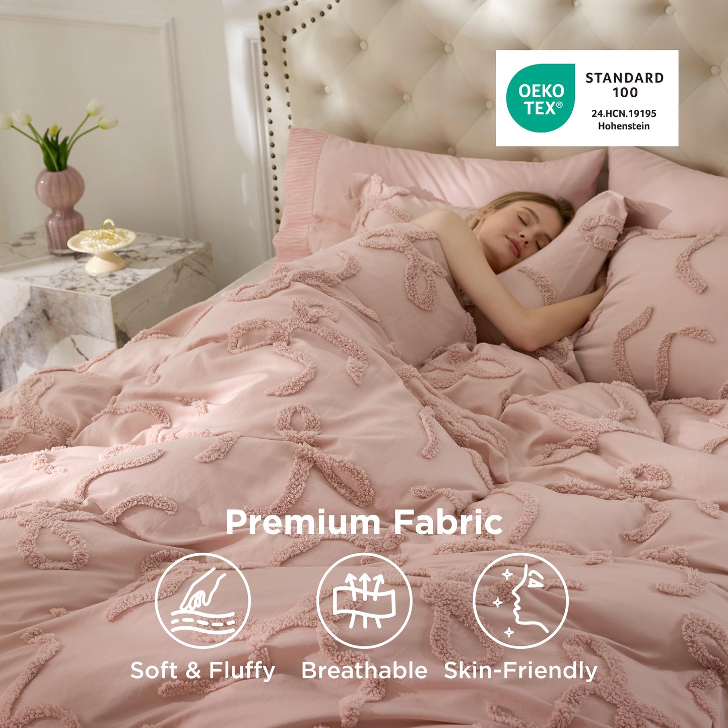 Bedsure Tufted Rose Pink King Comforter Set, GentleSoft™ 3 Pieces Bow Cute Bedding Pink Room Decor, Gifts for Girls Teens Women, All Seasons, 1 Bed Comforter, 2 Pillow Shams, 104x90 Inches
