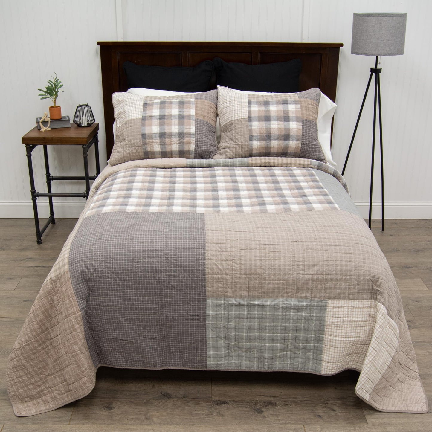 Donna Sharp Smoky Square Cotton King Quilt Set, 110 x 96